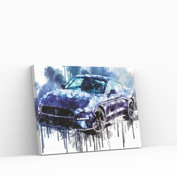 Car 2019 Ford Mustang Bullitt Kona Blue Canvas Wall Art - Y Canvas