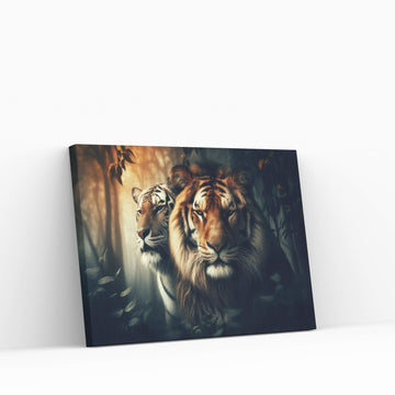 Lion and Tiger Couple Canvas Print Art,Animal Wall Art, Canvas Wall Art - Y Canvas