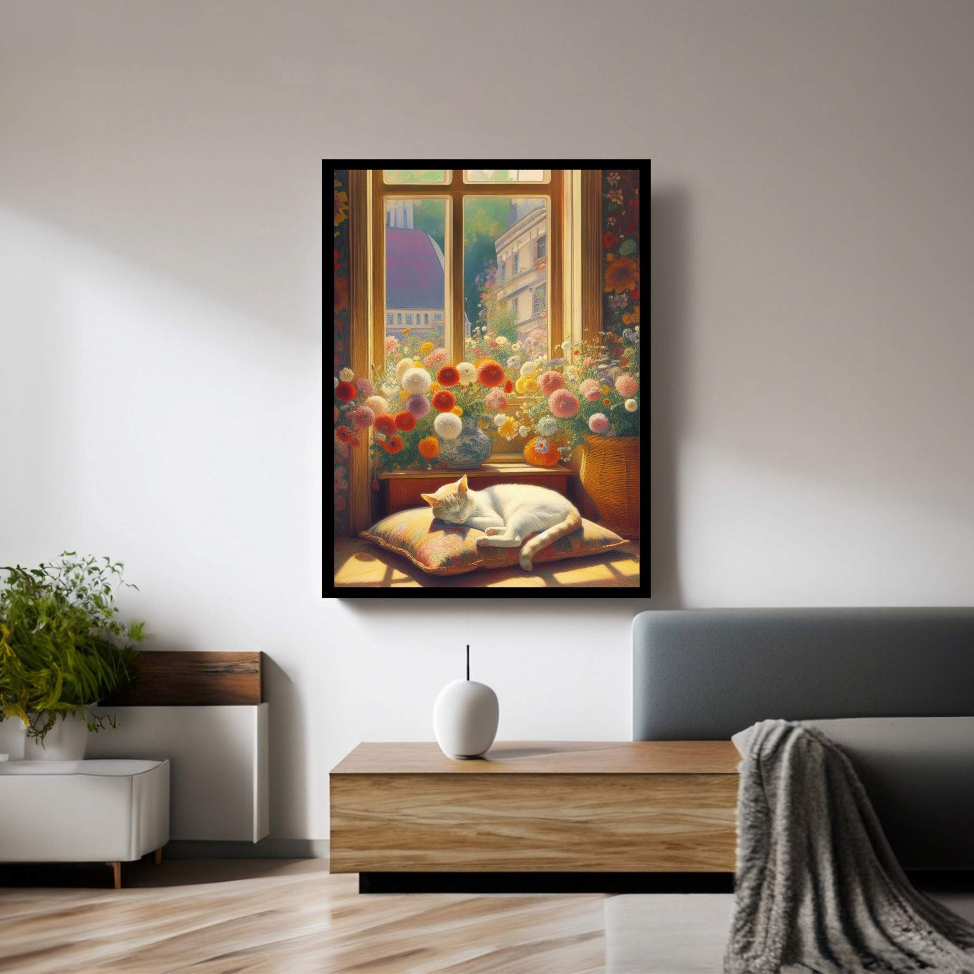 Le Chat Blanc The White Cat Abstract Reproduction Canvas Wall Art - Y Canvas