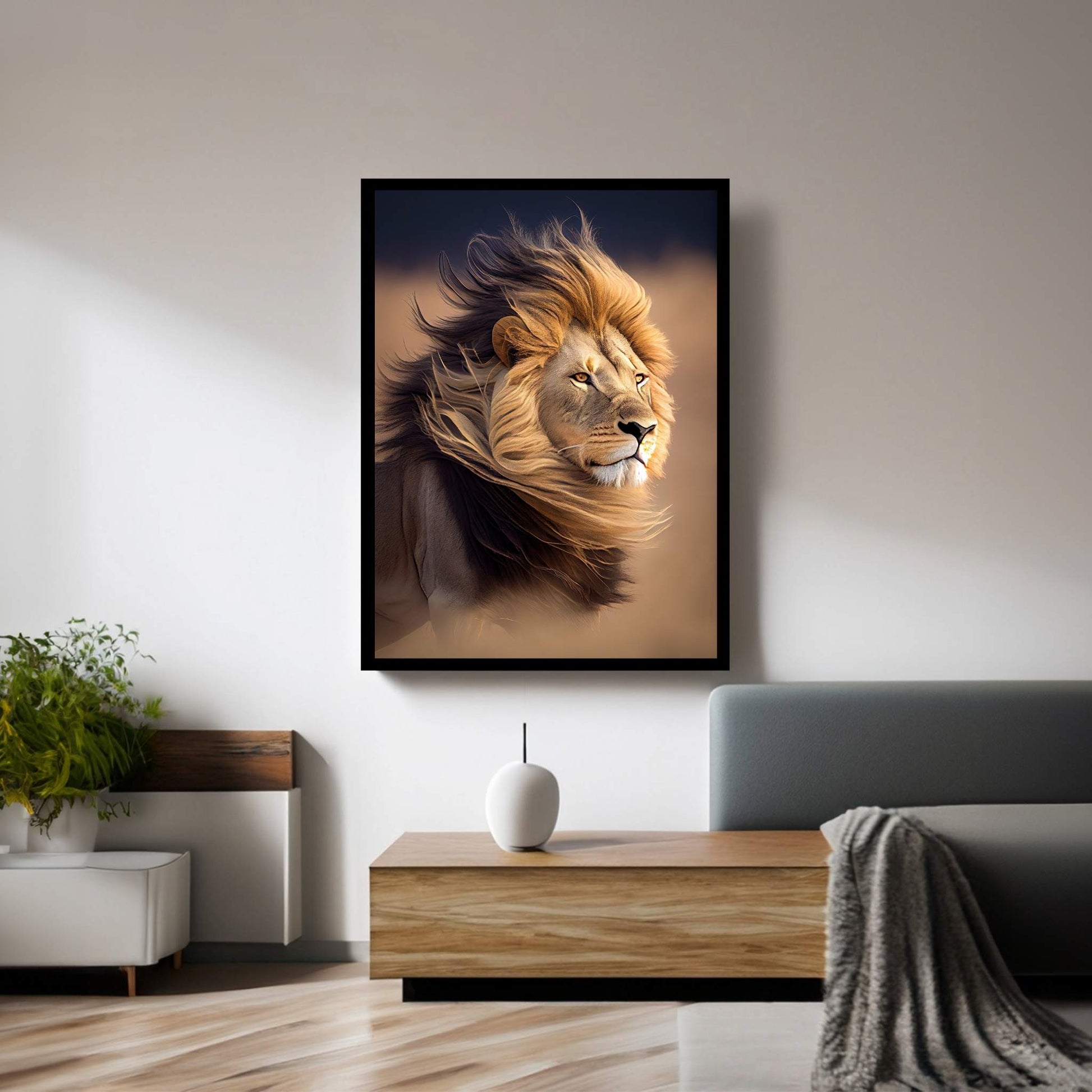 Lion Portrait , Animal Lion Canvas Wall Art Print - Y Canvas