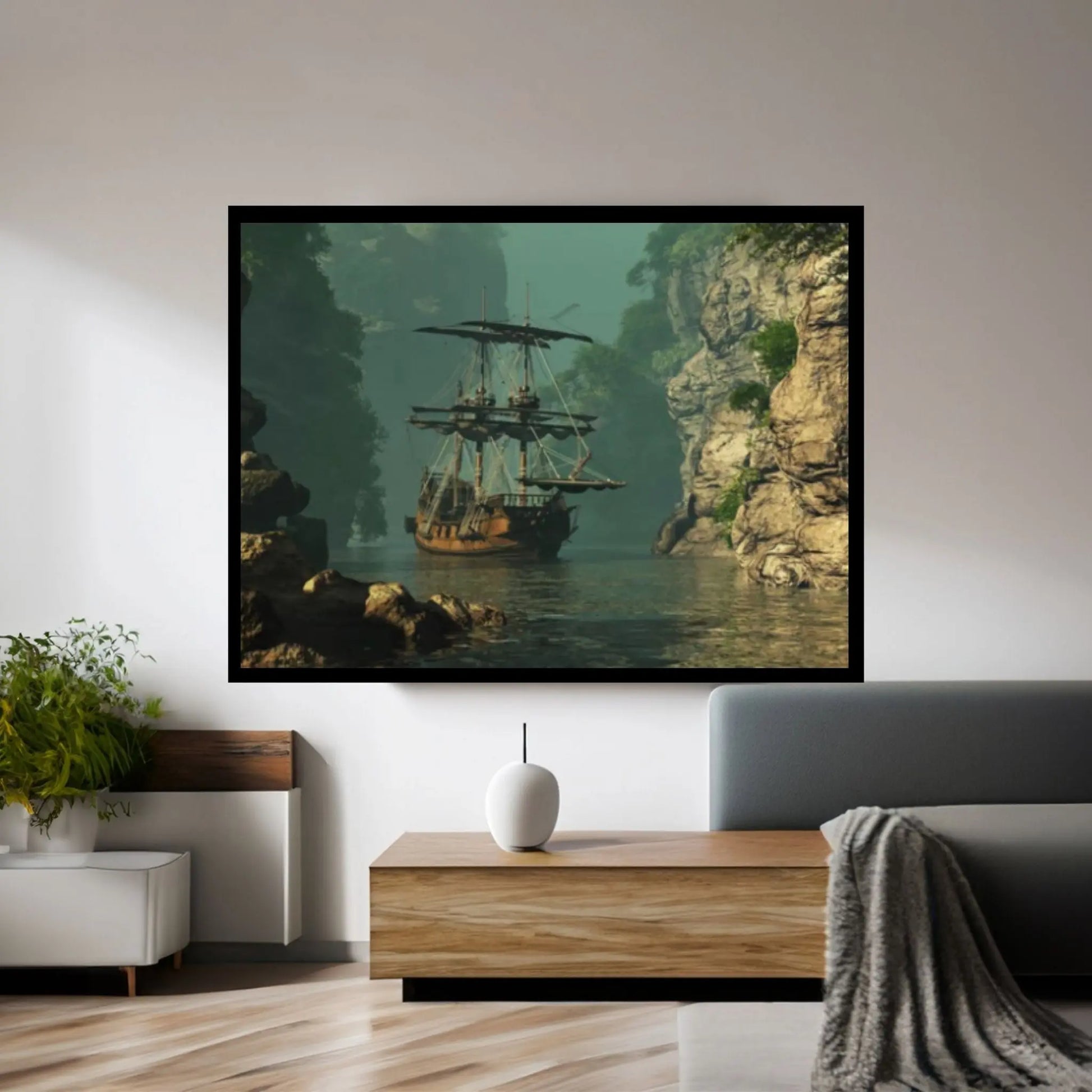 Sea Pirates Ship Canvas Wall Art, Pirates Canvas Wall Print, Corsair on Sea Wall Hangings - Y Canvas