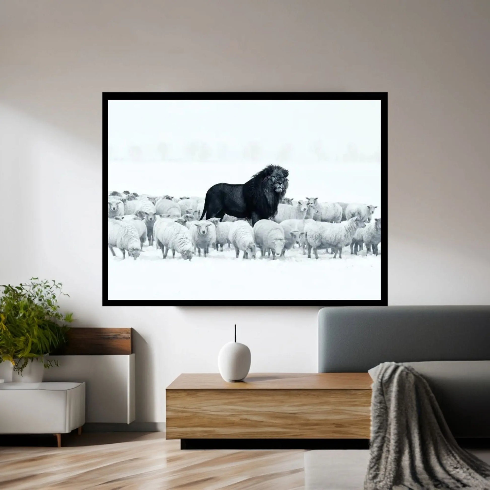 Lion Among Sheep Canvas Wall Art - Y Canvas