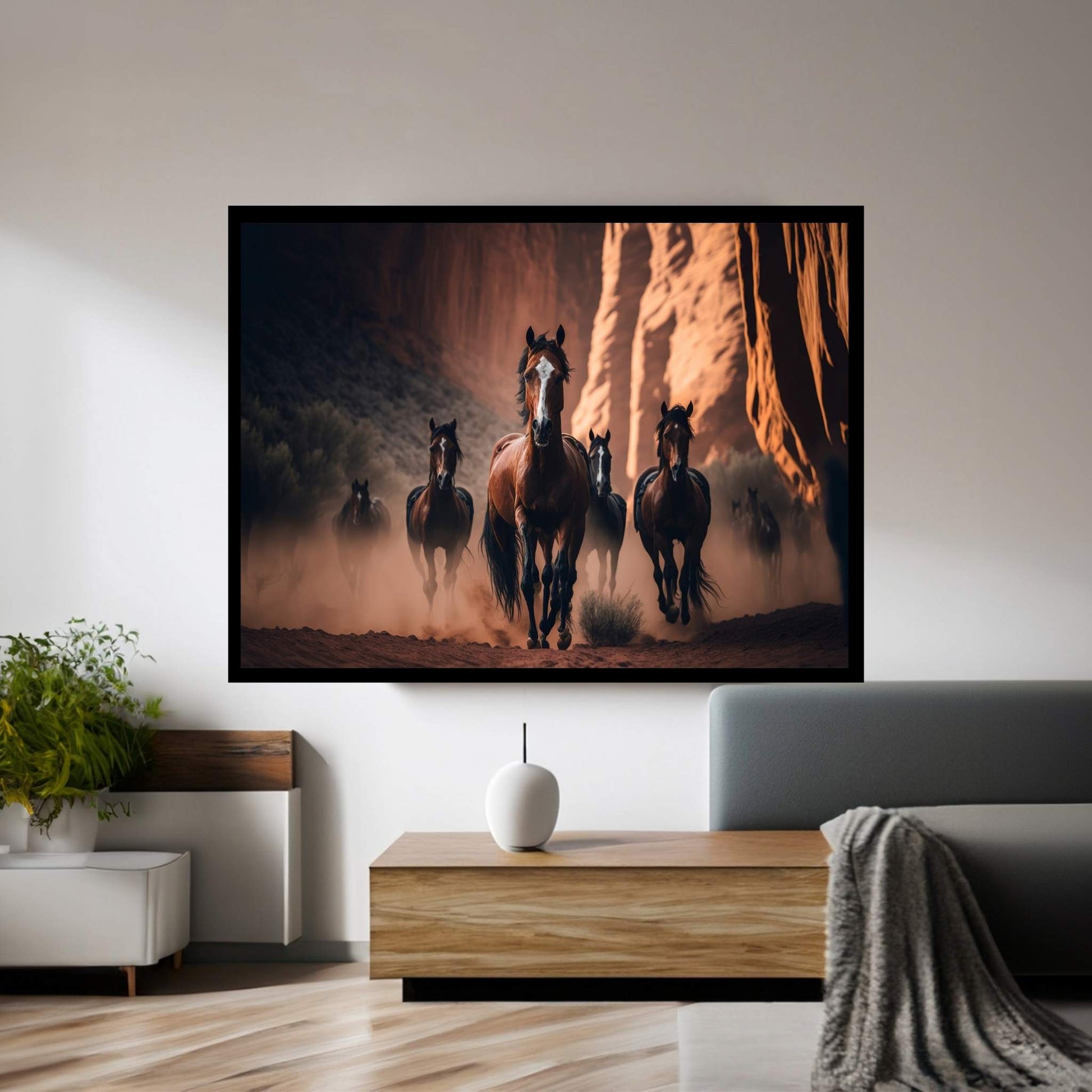 Running Brown Horses,Horse Canvas Wall Art - Y Canvas