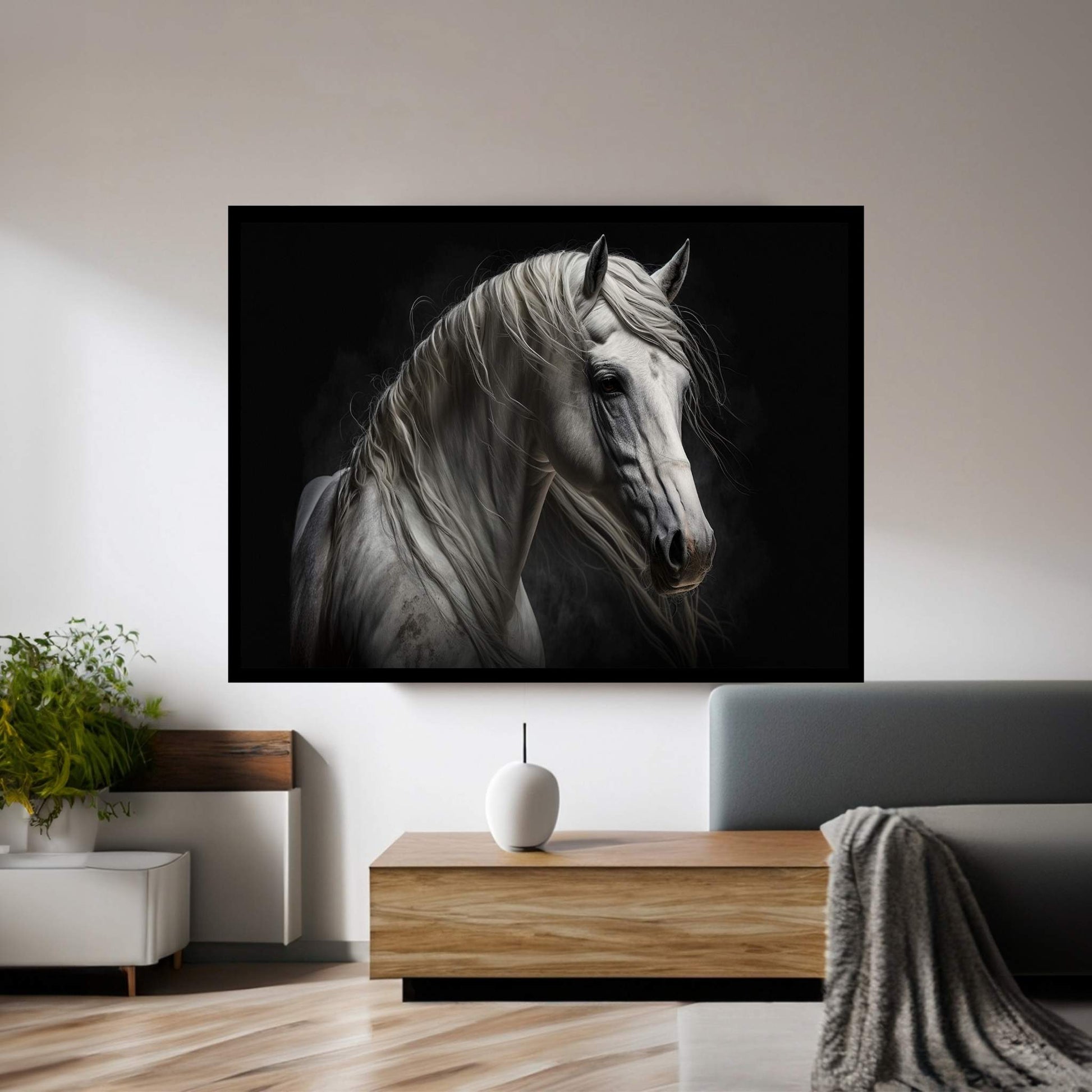 Beautiful White Horse Canvas Wall Art , Animal Wall Art - Y Canvas