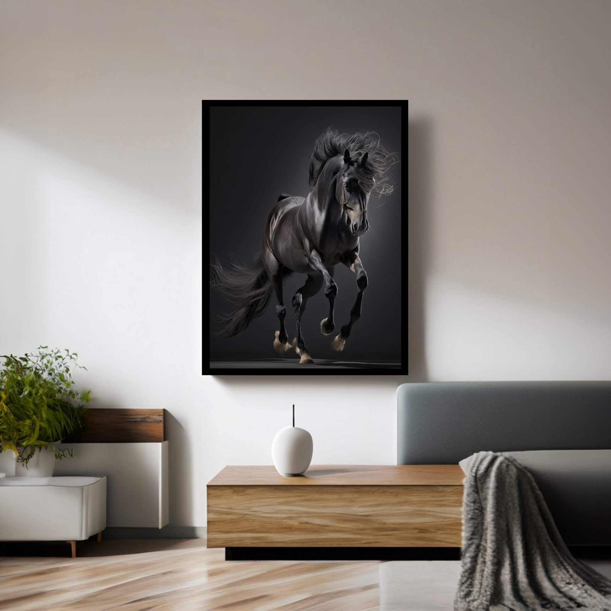 Beautiful Black Horse Canvas Wall Art , Animal Wall Art - Y Canvas