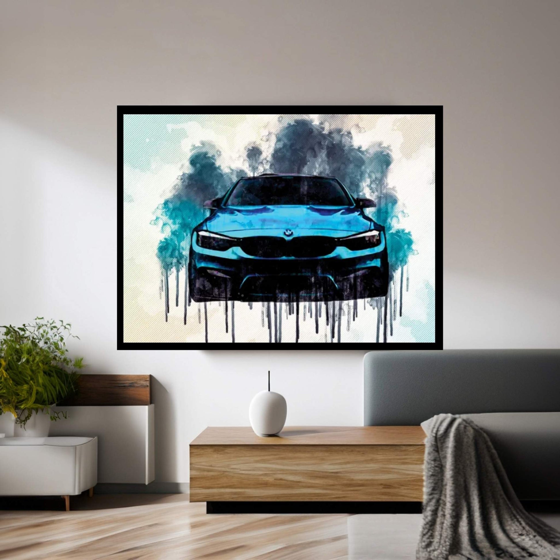 Bmw M3 2018 F80 Front View Tuning M Package Bright Blue Canvas Wall Art - Y Canvas