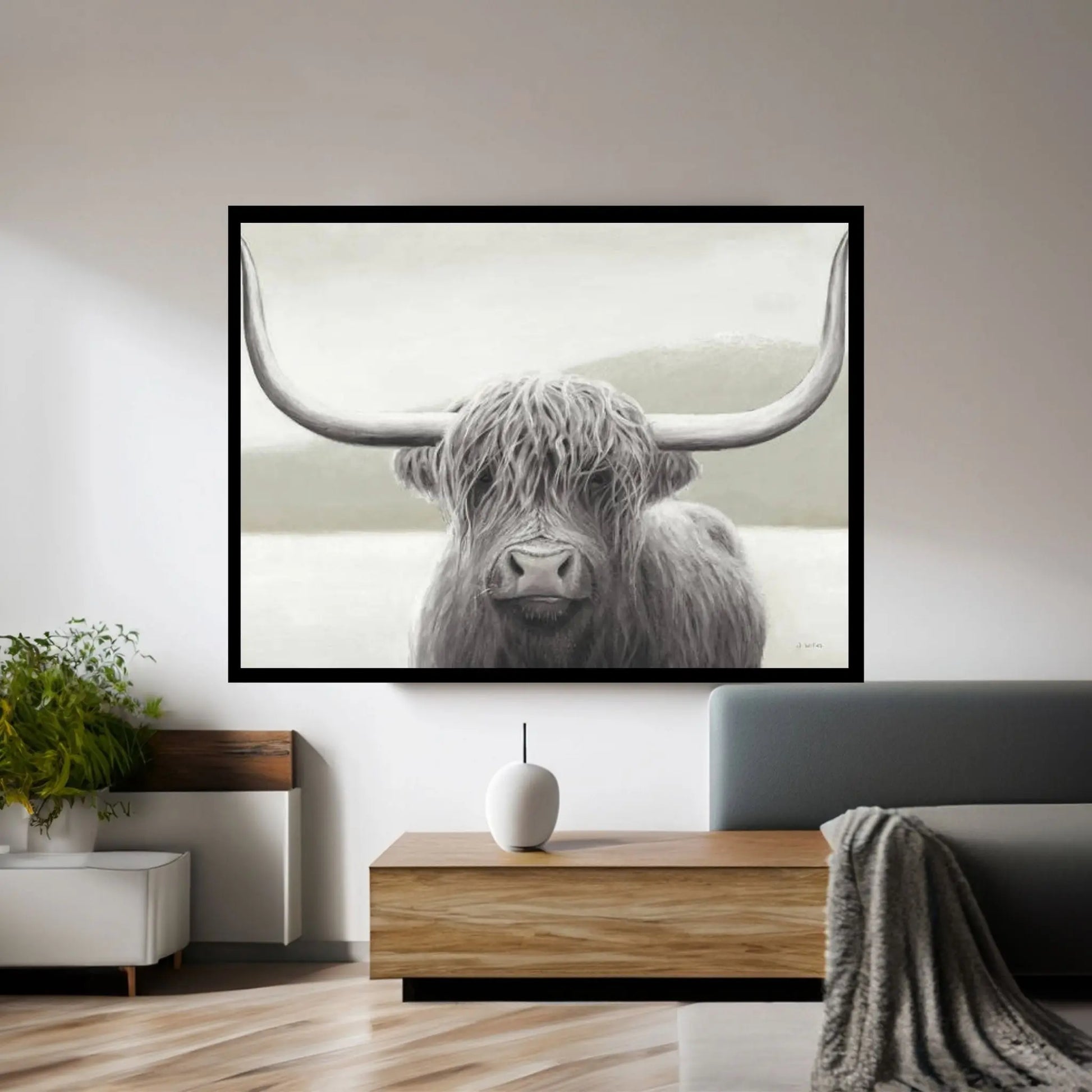 Highland Cow Neutral Canvas Wall Art - Y Canvas