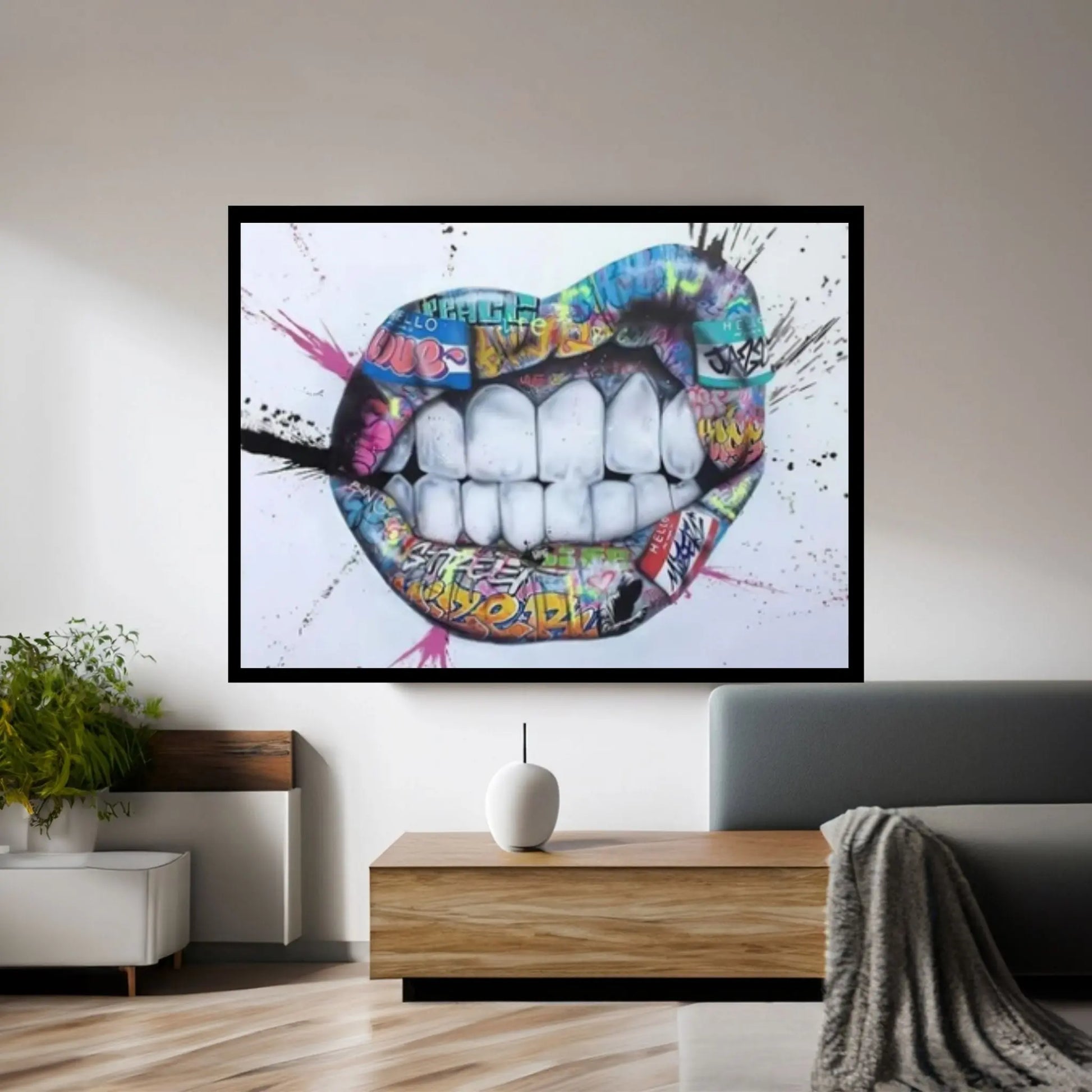 Banksy Poster, Sexy Lip Art Canvas Decor, Colourful Wall Art Decor, Print Poster Graffiti Wall Art - Y Canvas