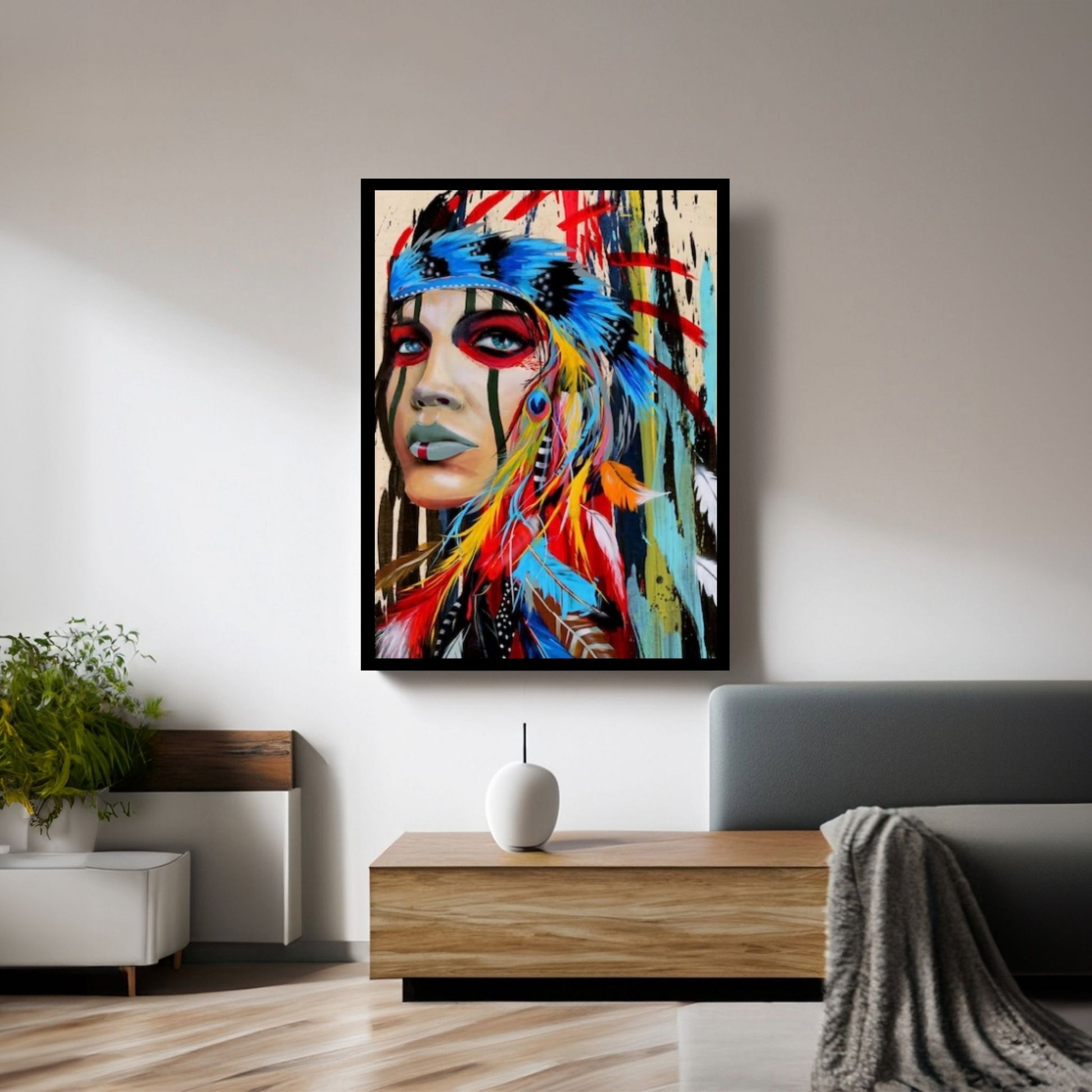 Native American Indian Girl Wall Art Canvas Painting Women, Wall Decor Pop Art - Y Canvas