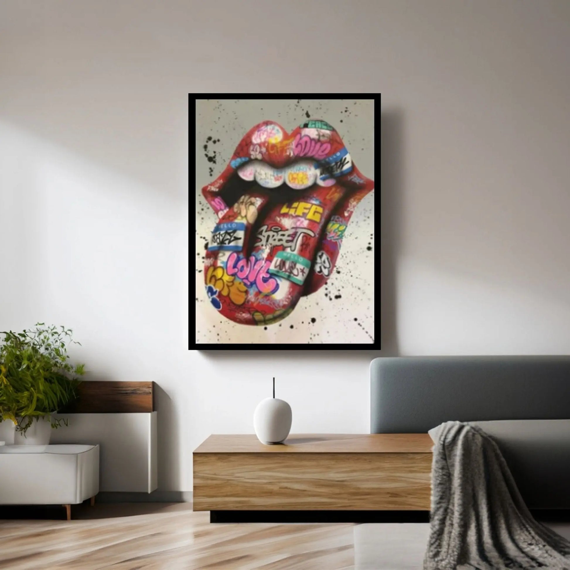 Banksy Poster, Sexy Lip Art Canvas Decor, Colourful Wall Art Decor, Print Poster Graffiti Wall Art - Y Canvas