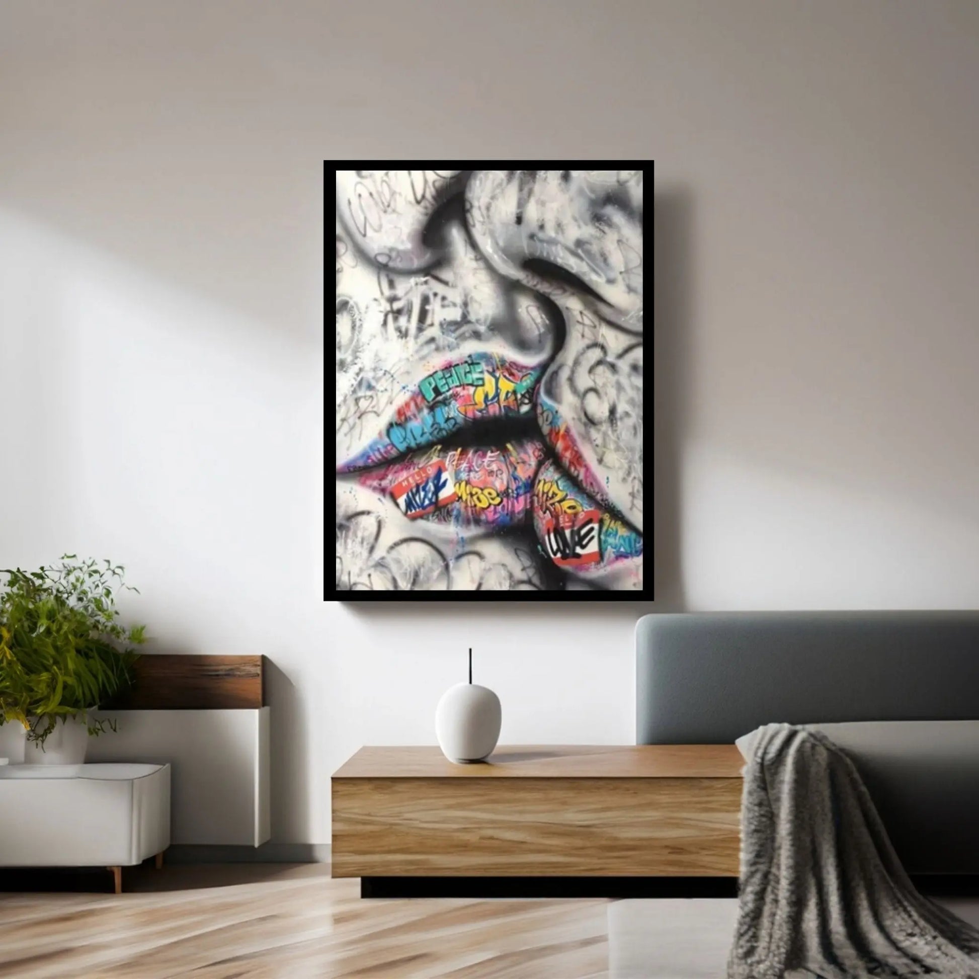 Lover Kissing Street Graffiti Art Painting on Canvas Posters Wall Art - Y Canvas
