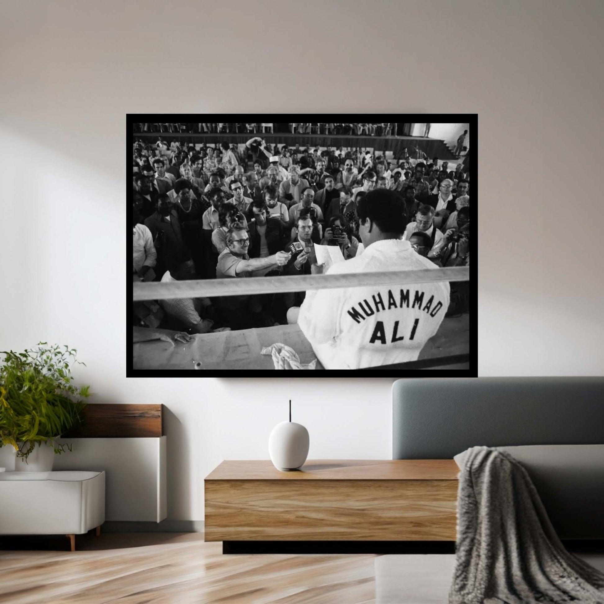 Muhammad Ali Sitting On The Side Of A Ring Talking To The Press Canvas Wall Art - Y Canvas