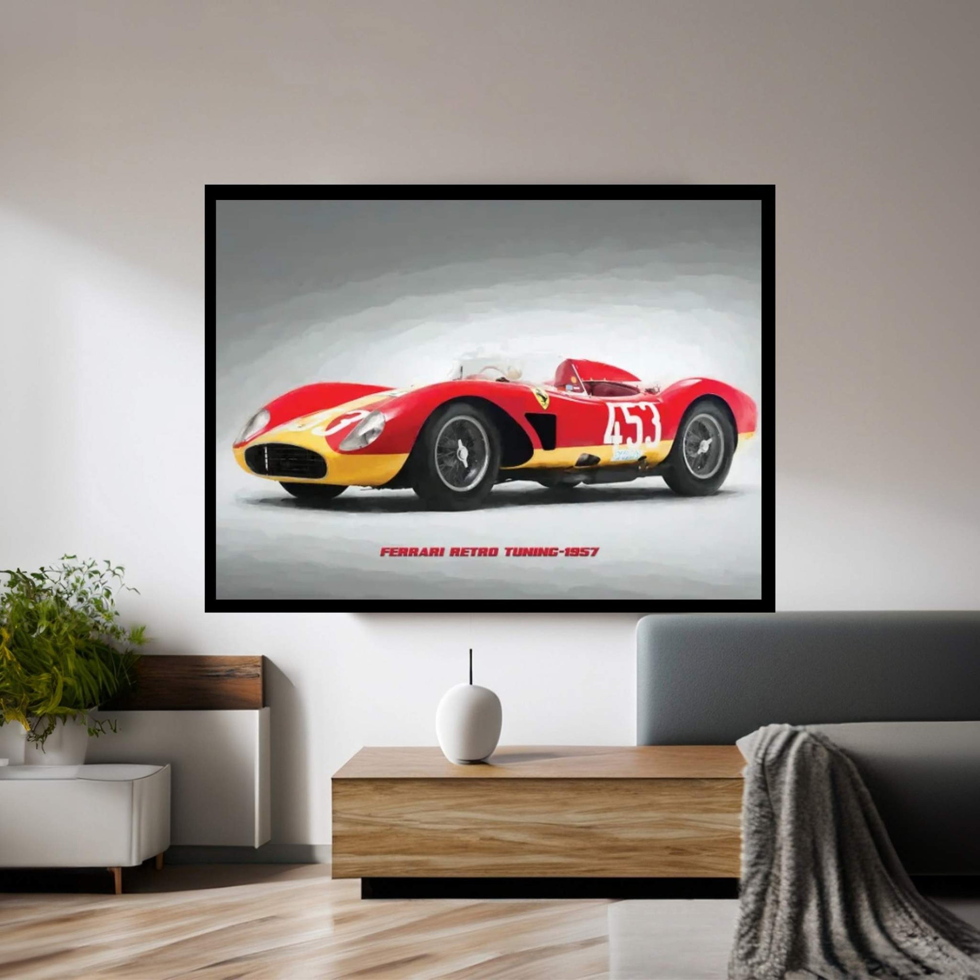 Ferrari Retro Tuning 1957 In Watercolor Canvas Wall Art - Y Canvas