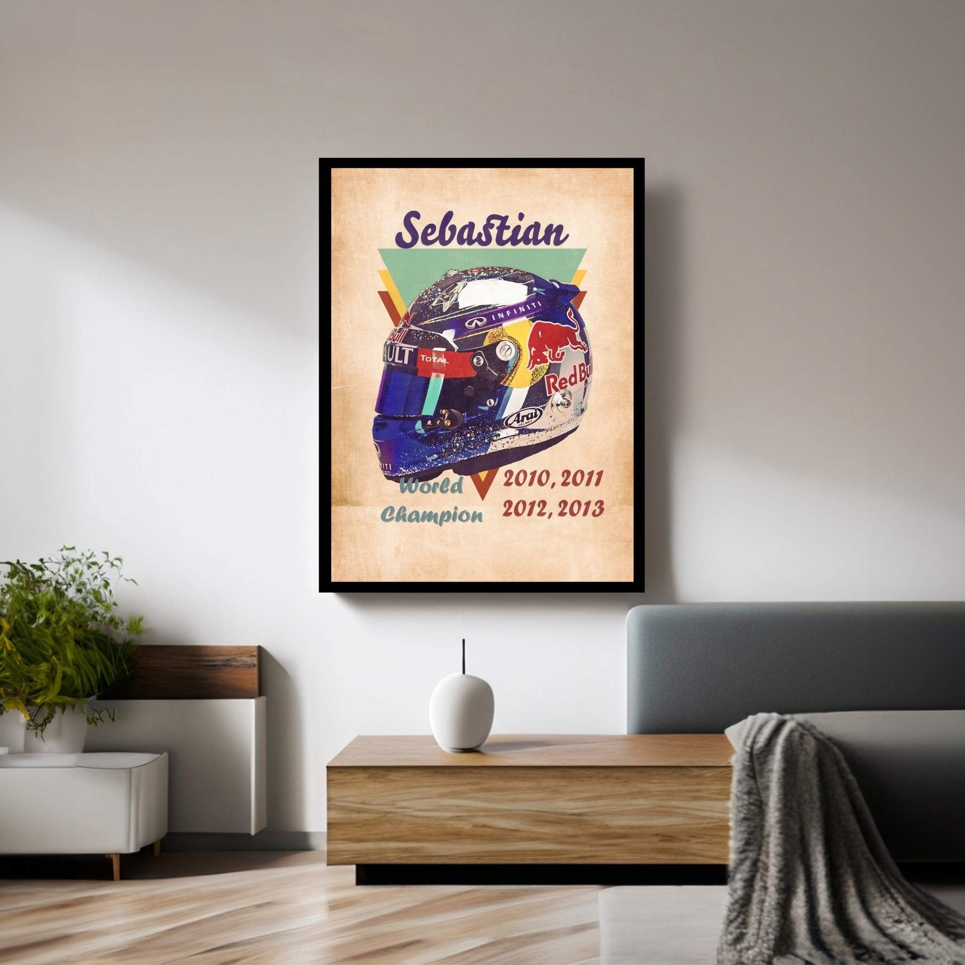 Sebastian Vettel's Helmet Retro Canvas Wall Art - Y Canvas