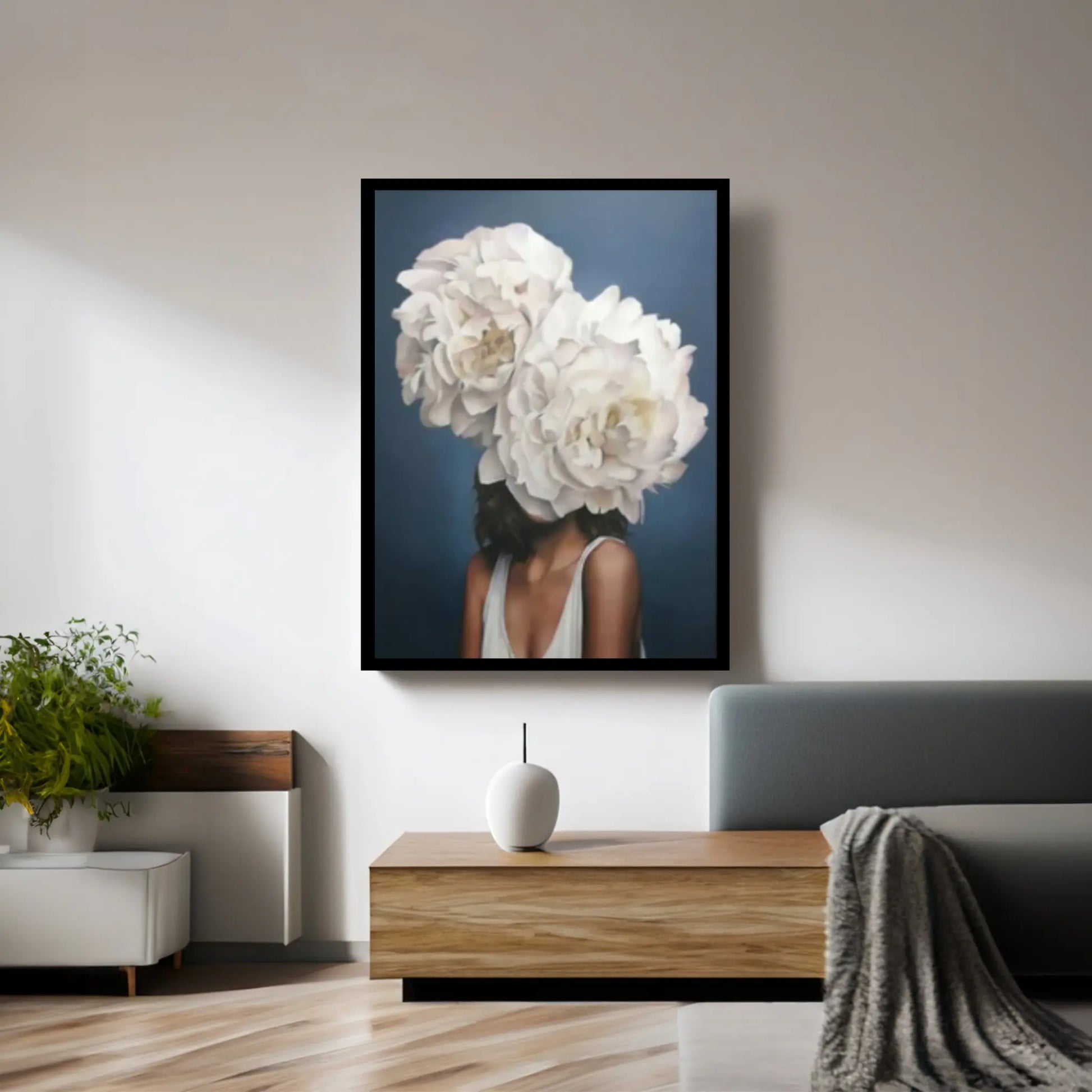 Flowers Feathers Woman With Flower Abstract Canvas Painting Wall Art Decorative Painting - Y Canvas