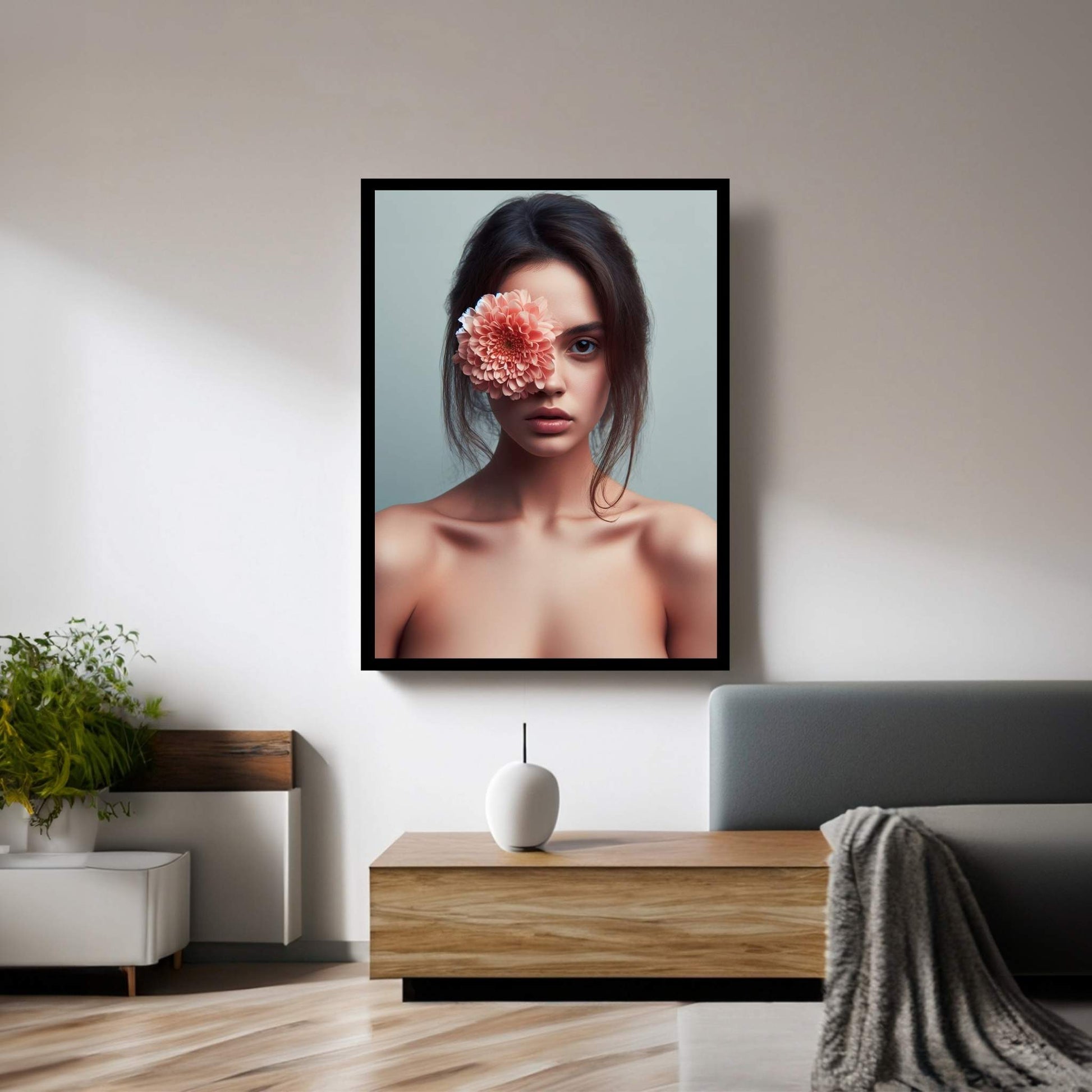 Woman Portrait Flower Head Canvas Wall Art - Y Canvas