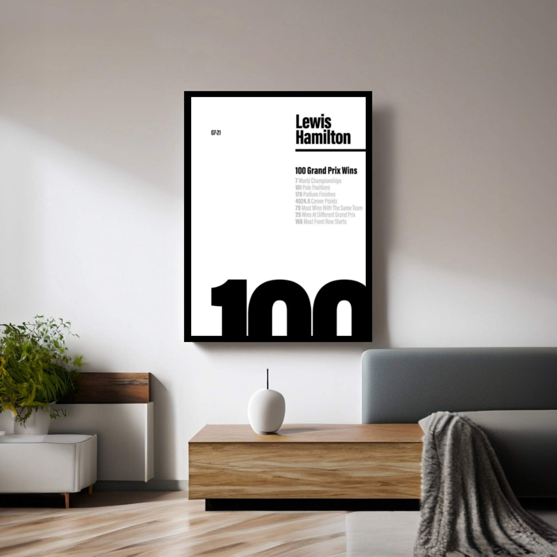 Lewis Hamilton 100 Wins (Black/White) Canvas Wall Art - Y Canvas