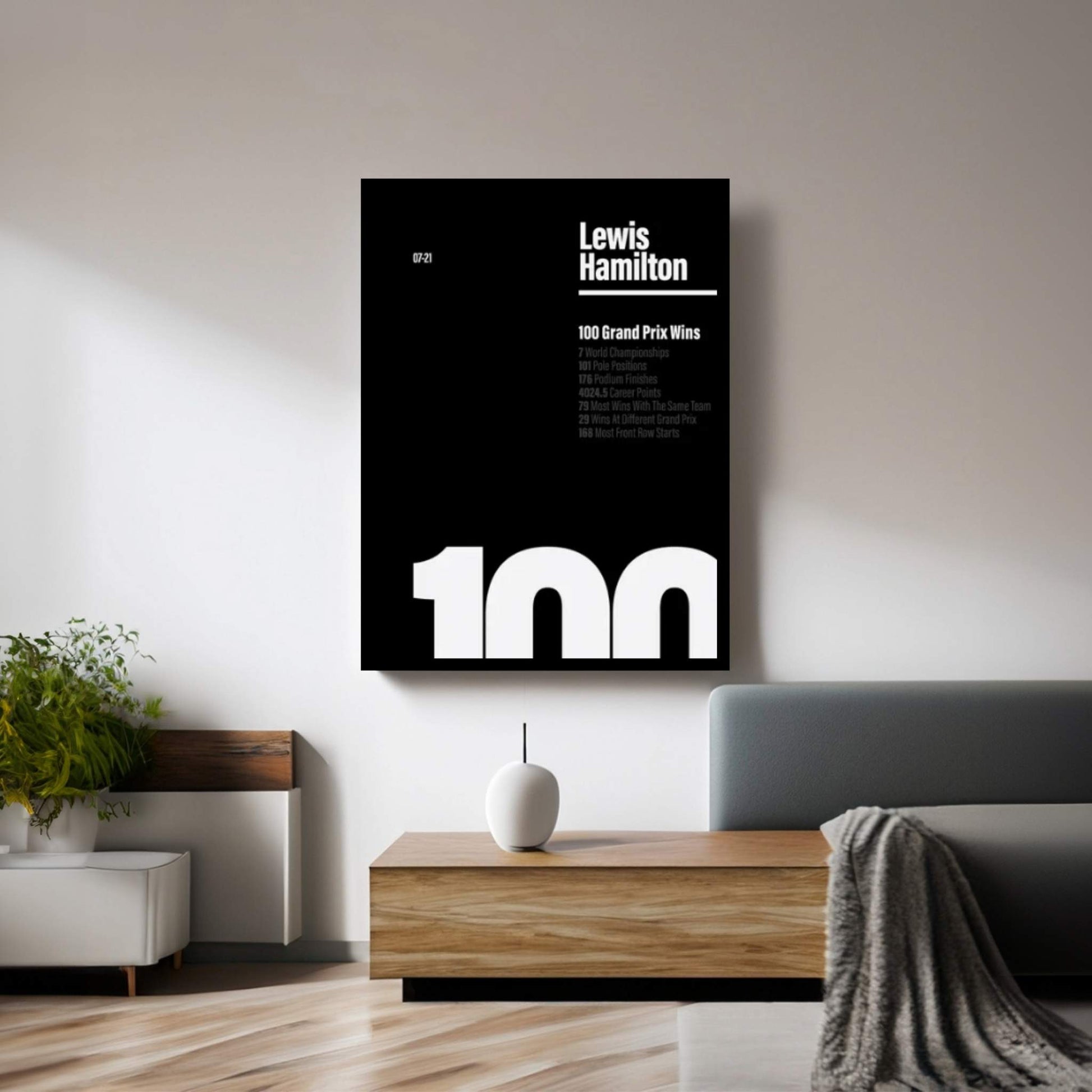 Lewis Hamilton 100 Wins (White/Black) Canvas Wall Art - Y Canvas