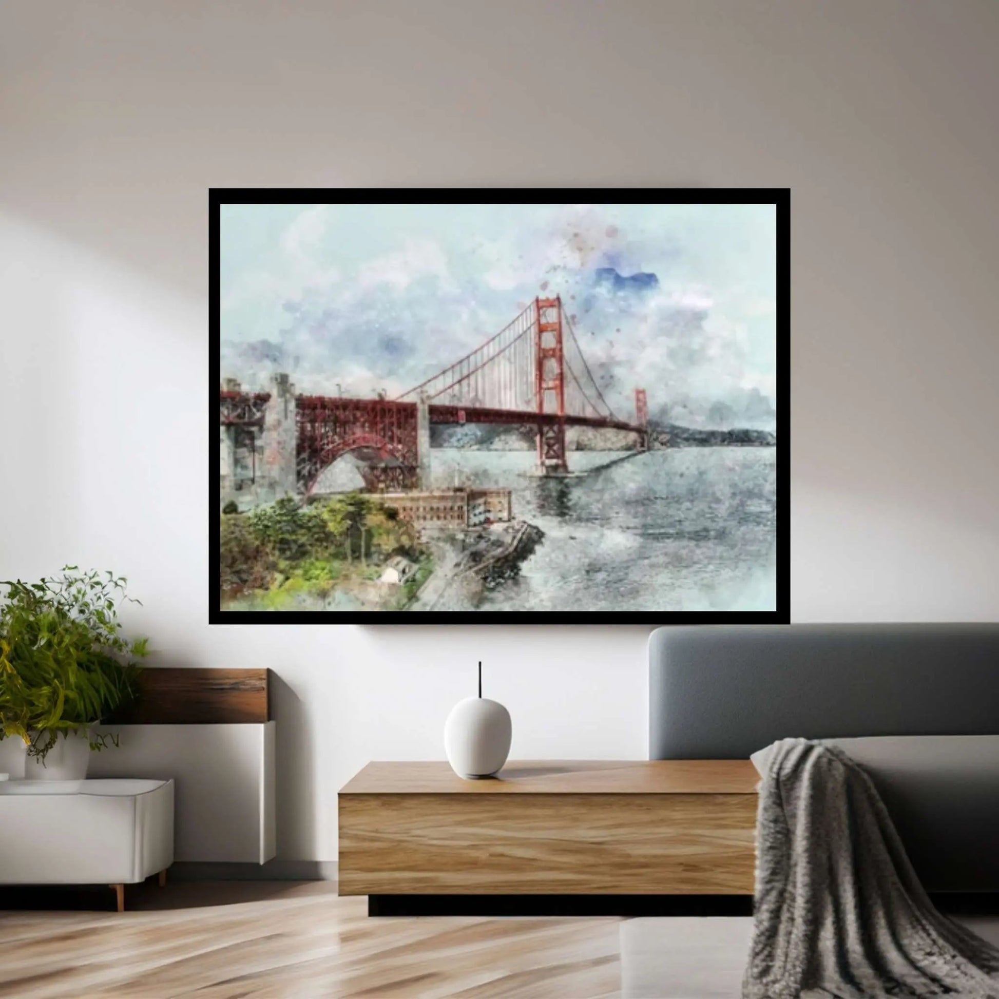 Wonderful Golden Gate Bridge Drawing Effect Canvas Painting Decor, Sea and Bridge Views Poster, San Francisco City - Y Canvas
