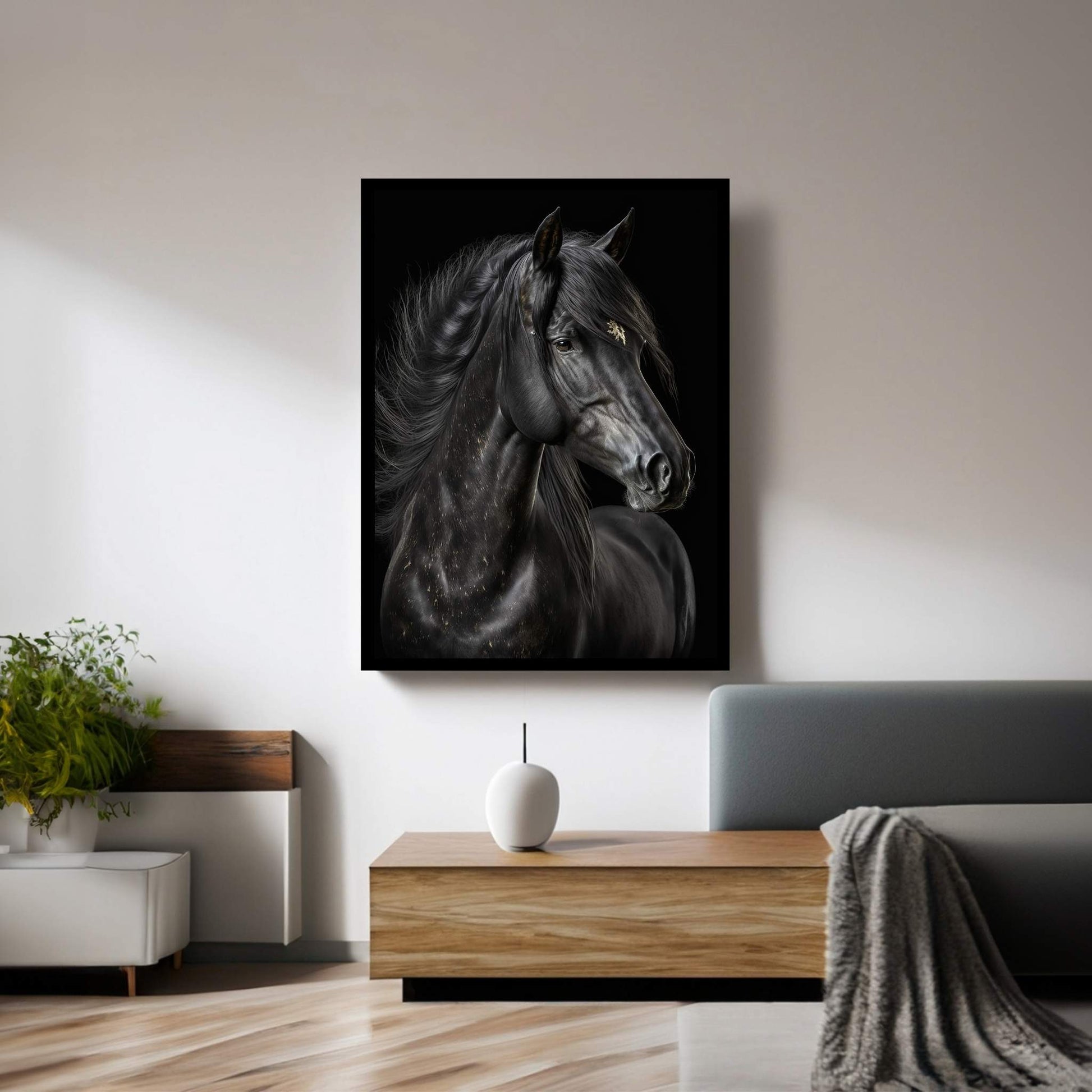 Beautiful Black Horse Canvas Wall Art , Animal Wall Art - Y Canvas