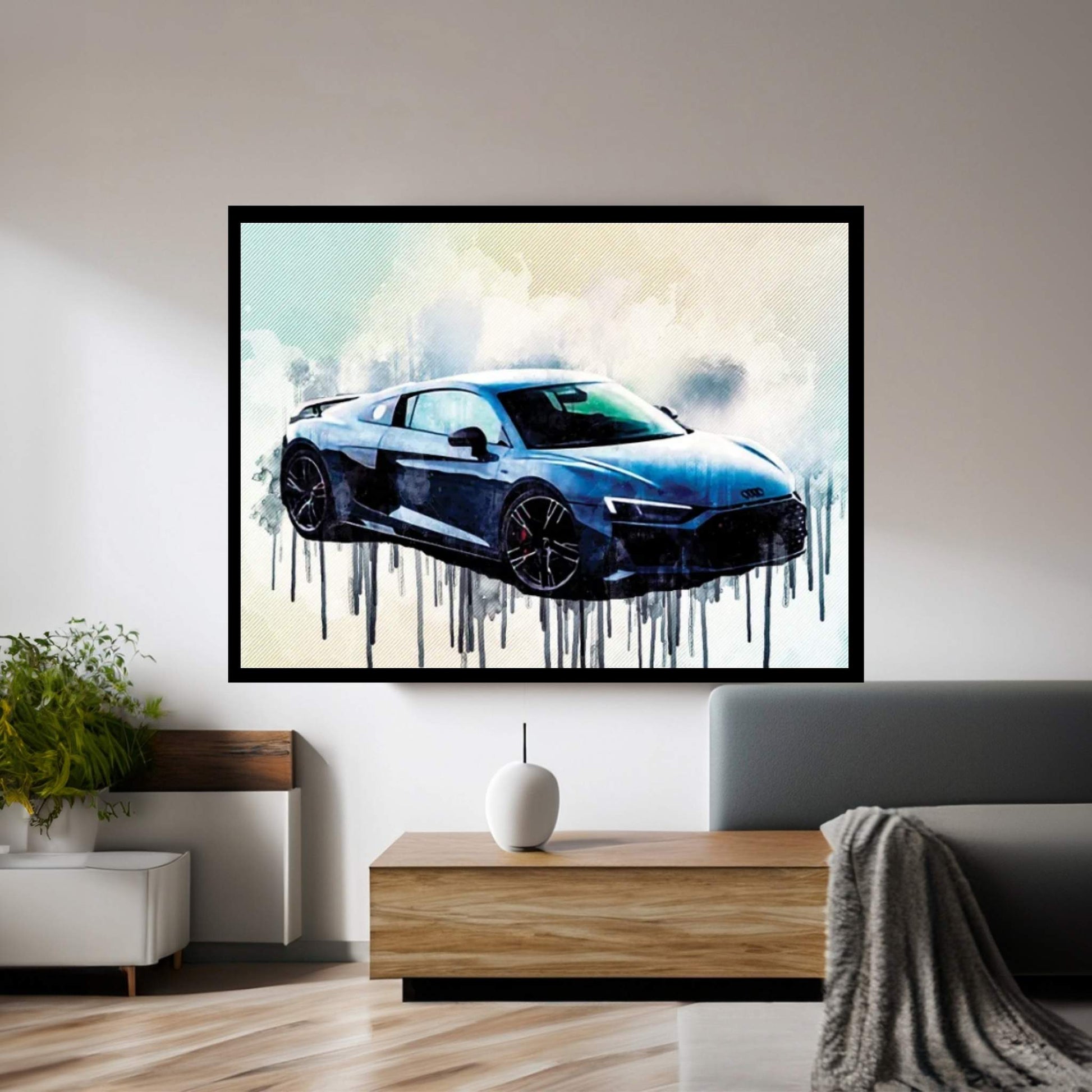Audi R8 2019 Gray Sports New Gray Tuning R8 Racing Car Canvas Wall Art - Y Canvas