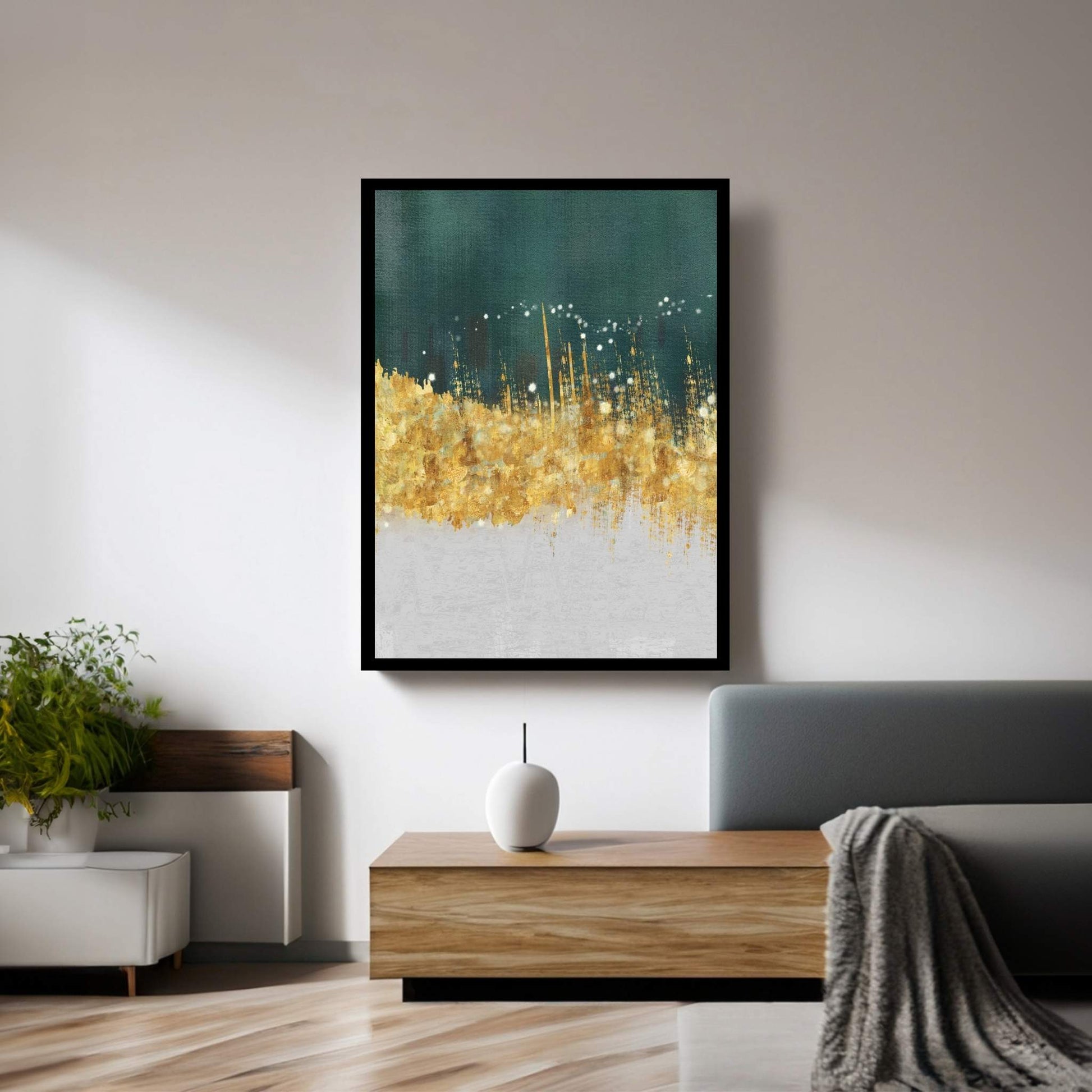 Modern Abstract Green Gold White Canvas Wall Art - Y Canvas