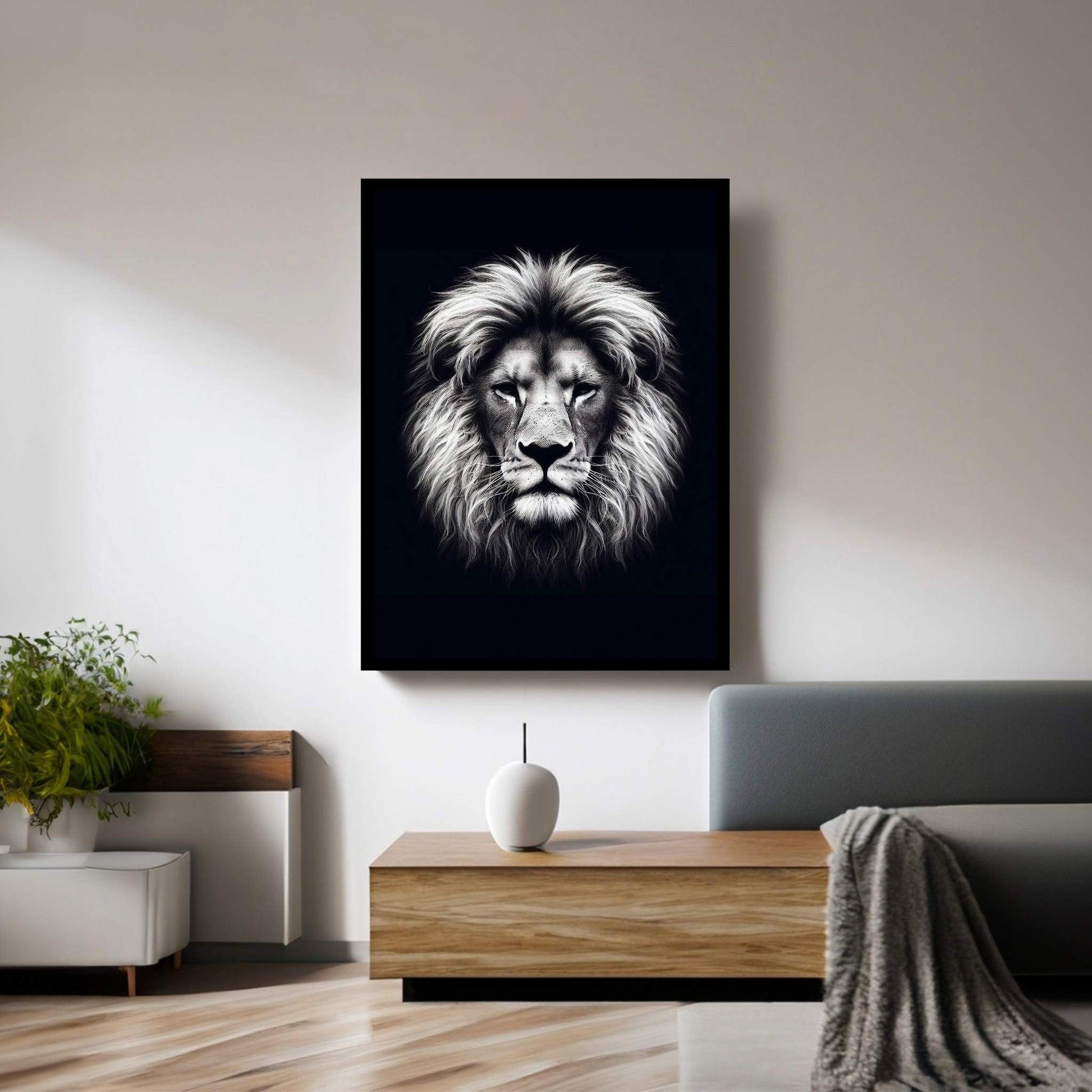 Lion White Black Canvas Wall Art - Y Canvas