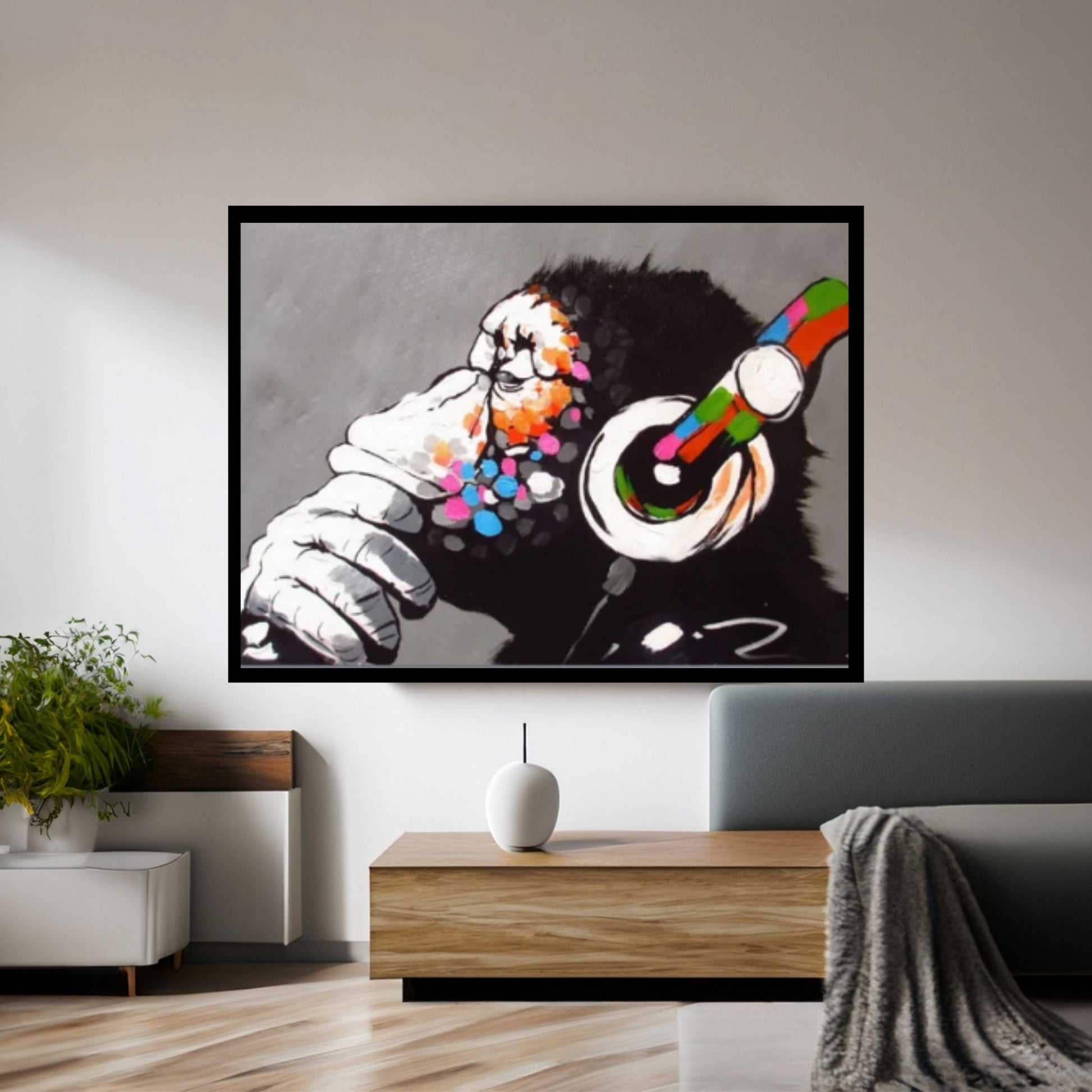 Banksy Dj Monkeycanvas Wall Art, Thinking Monkey Canvas Print, Headphone Monkey - Y Canvas