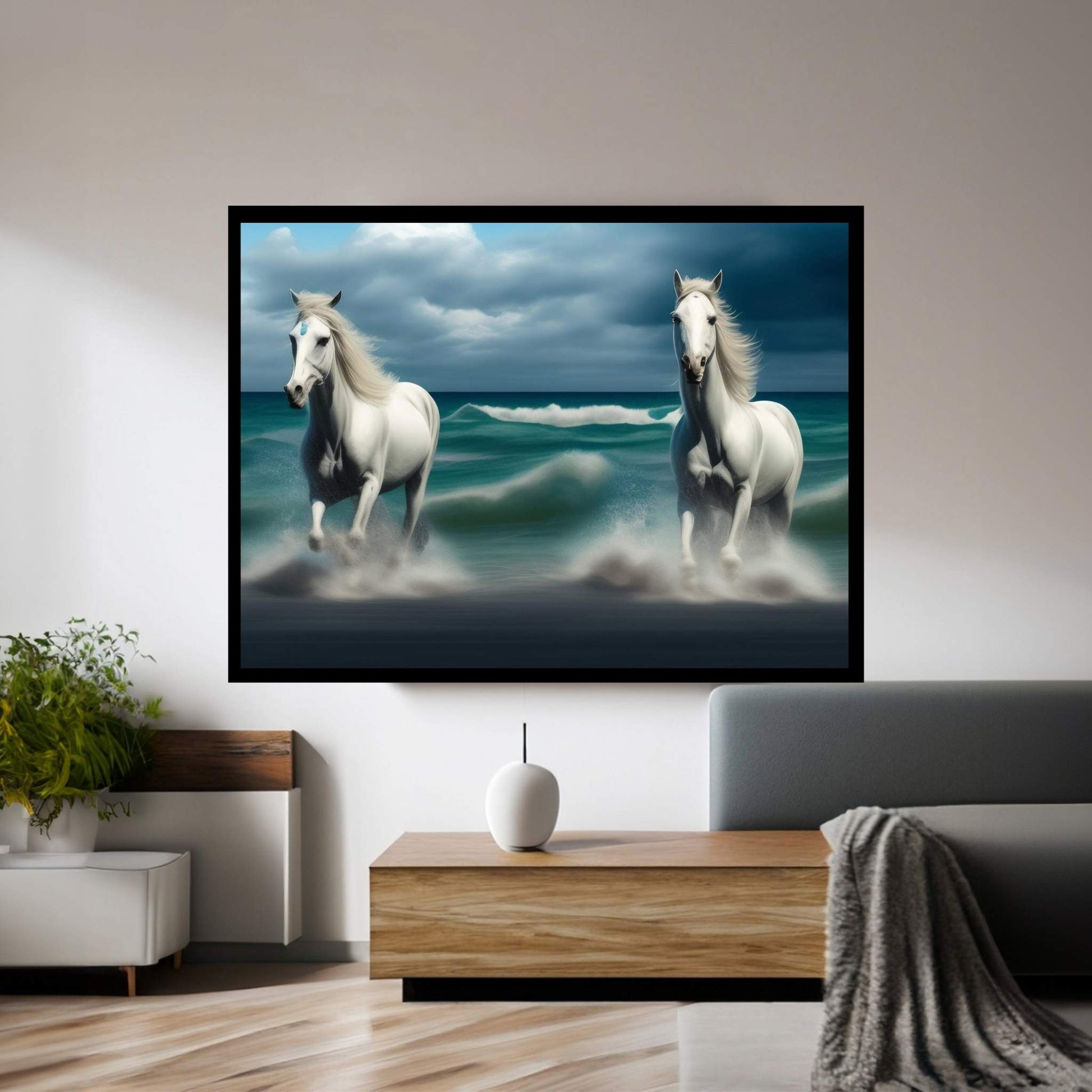 Beautiful White Horse Canvas Wall Art , Animal Wall Art - Y Canvas