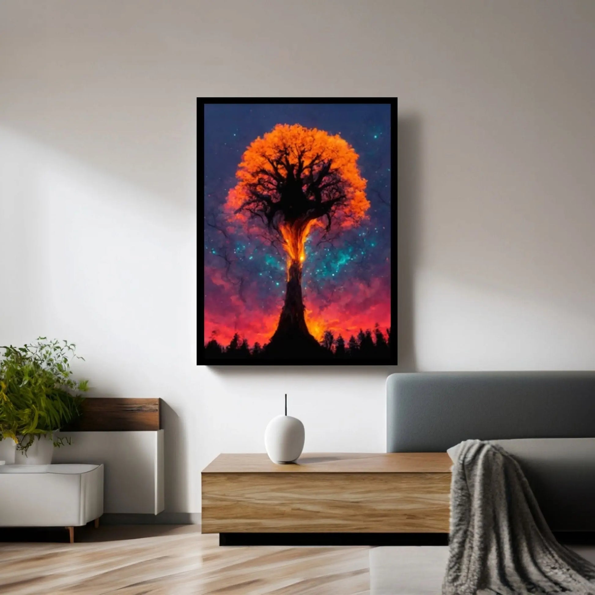 Day-Night Tree Forest Canvas Wall Art - Y Canvas