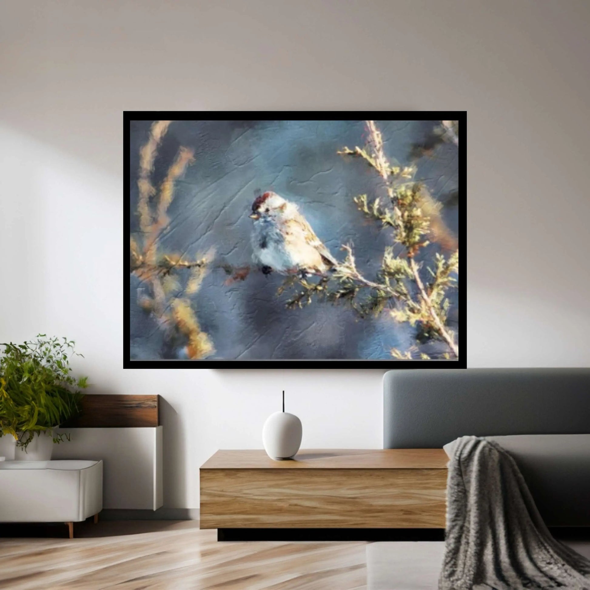 Sparrow Bird in the Flowers Print on Canvas - Y Canvas