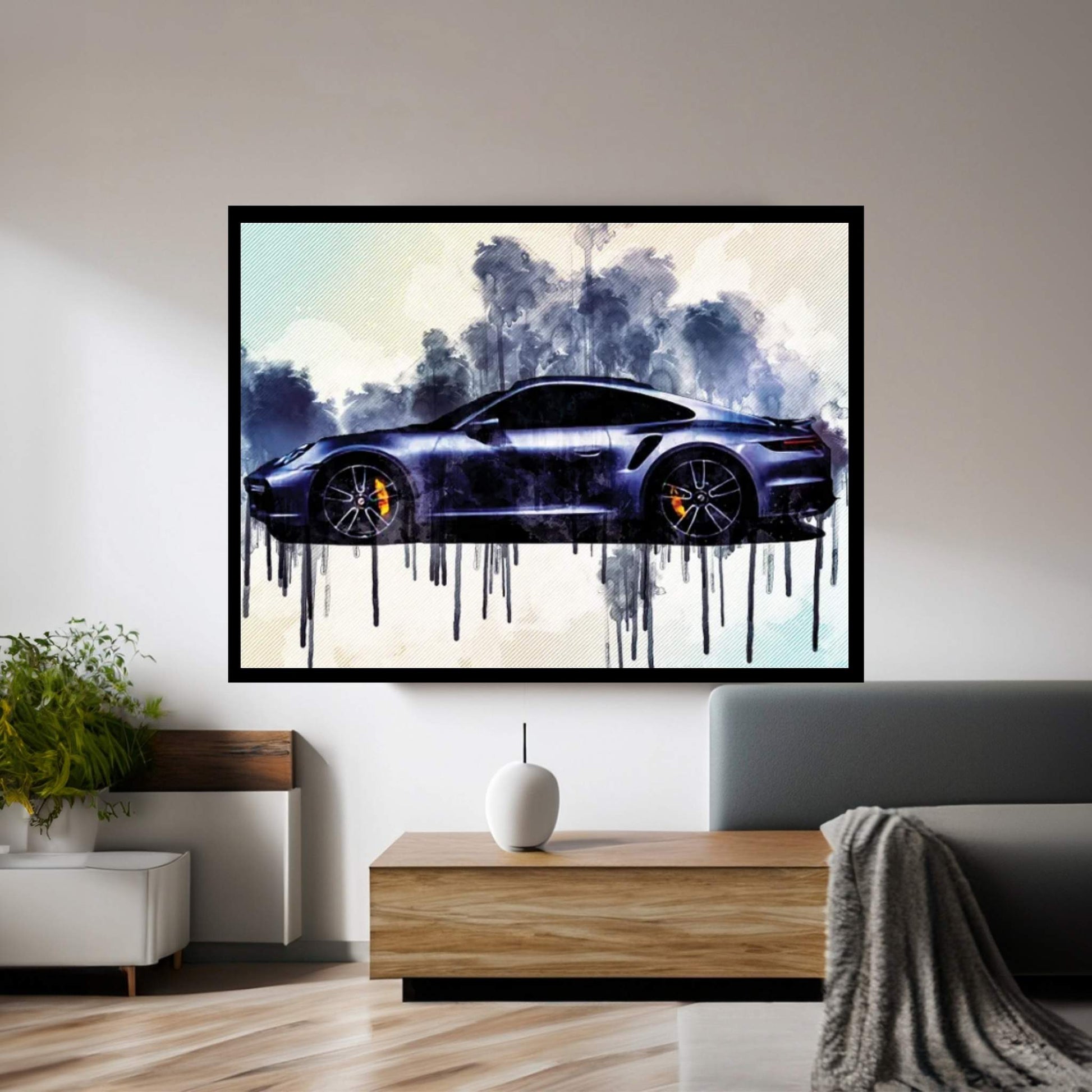 Porsche 911 Turbo S 2021 Side View Silver Sports Sports Car New Silver 911 Turbo S German Sports Cars Canvas Wall Art - Y Canvas