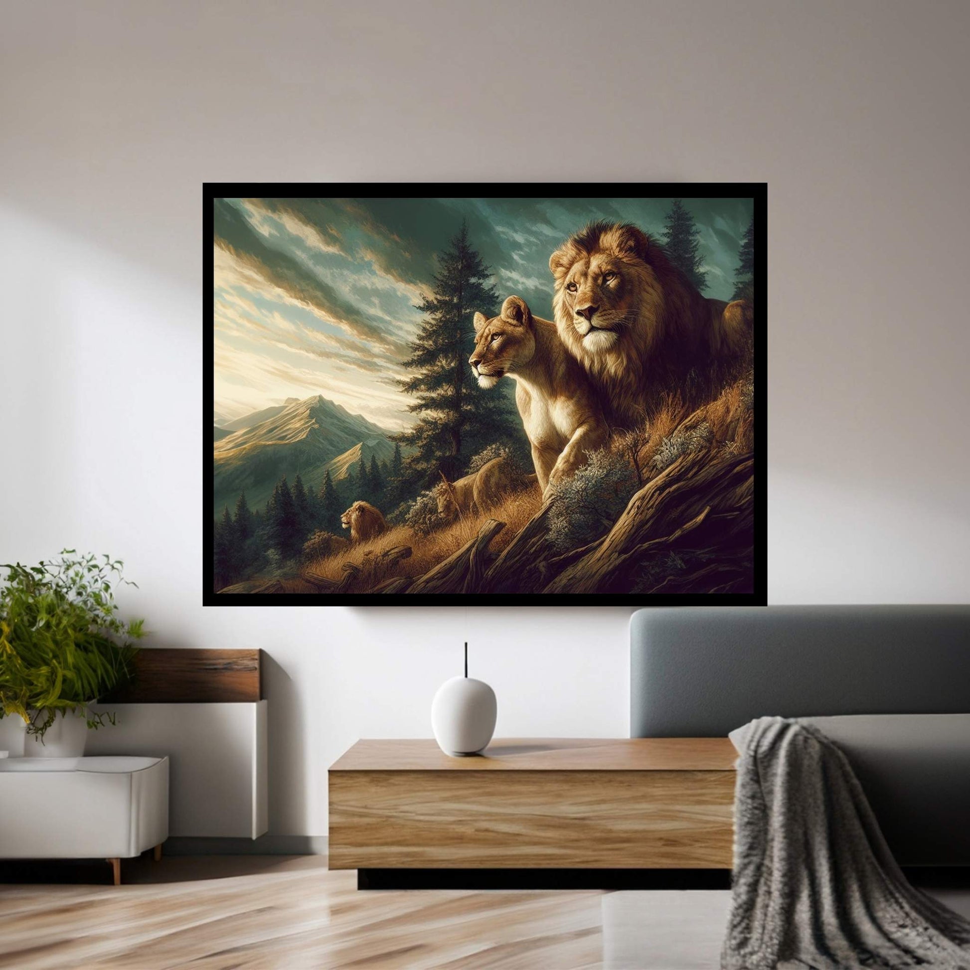 Lion and Tiger Couple Canvas Print Art,Animal Wall Art, Canvas Wall Art - Y Canvas