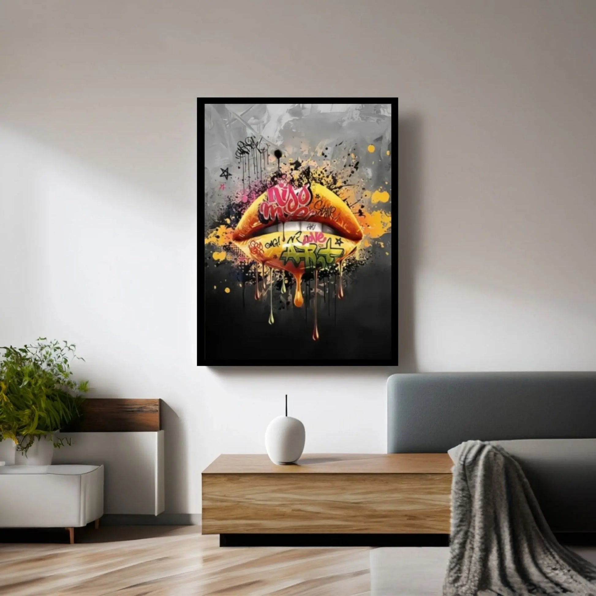 Sexy Lips Graffiti Canvas Art Wall Canvas Decor, Gold Wall Art - Y Canvas