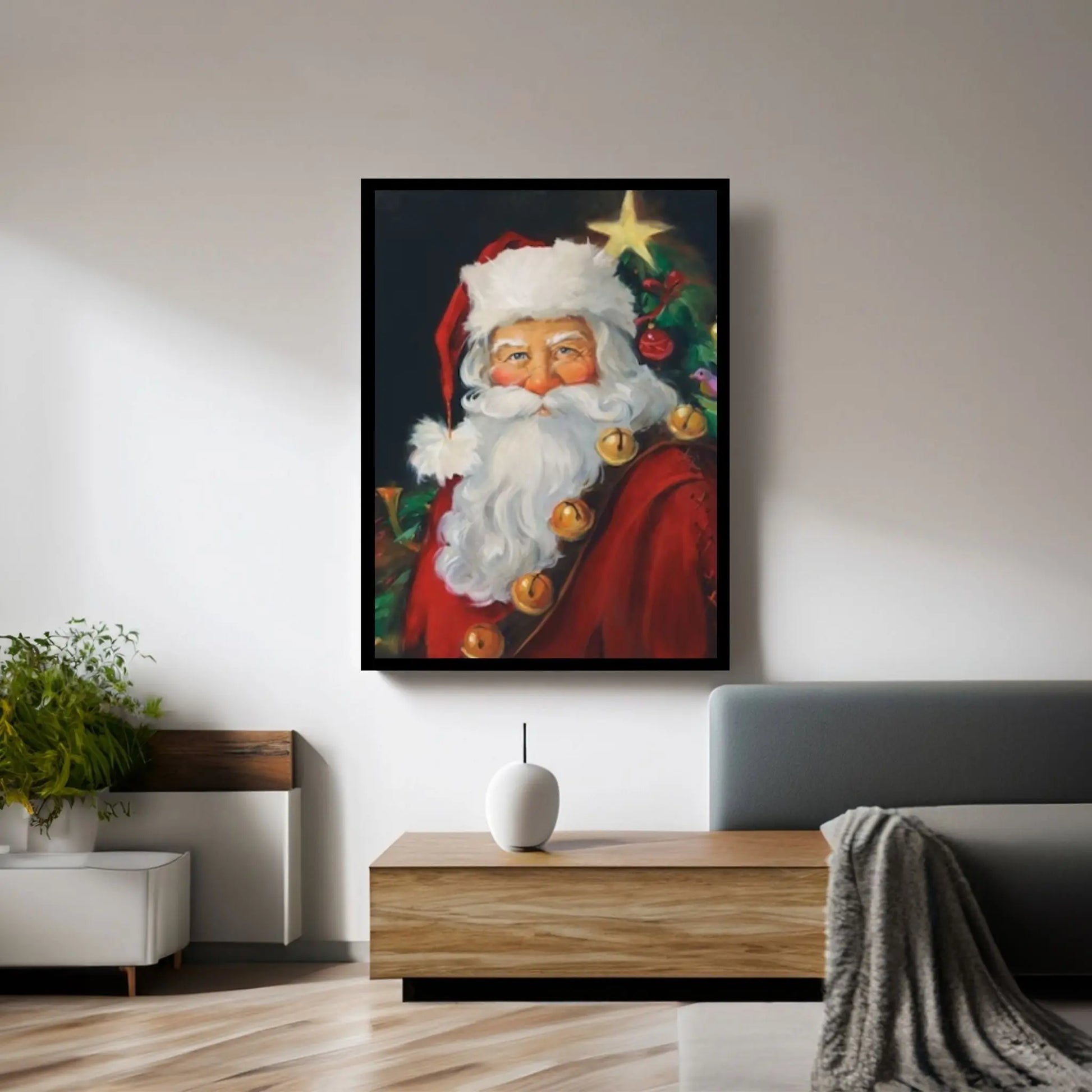 Santa with Christmas Tree Canvas Wall Art Print - Christmas Canvas Wall Art Decor - Y Canvas