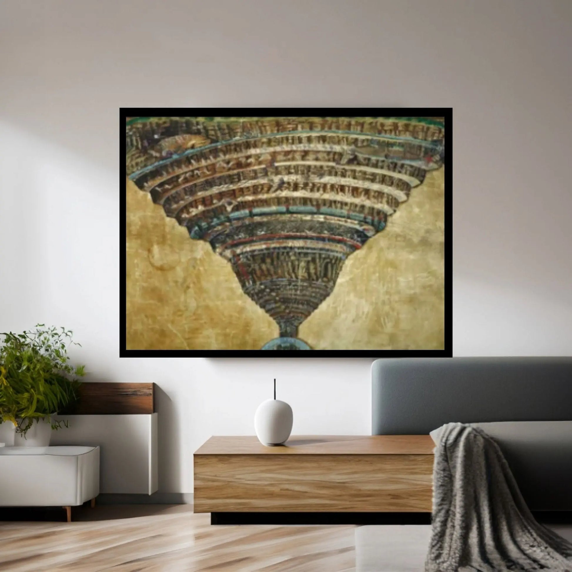 Sandro Botticelli : The Map of Hell - Dante, The Divine Comedy (1485) Canvas Wall Art Print Poster - Y Canvas