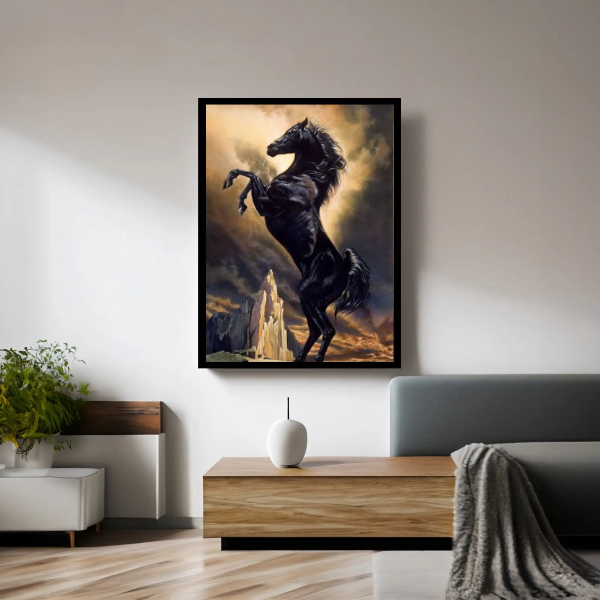 Large Black Horse Print Poster Canvas Art Animal Art Horse Wall Art Horse Wall Decor Animal Painting Horse Canvas Wall Art Horse Print - Y Canvas