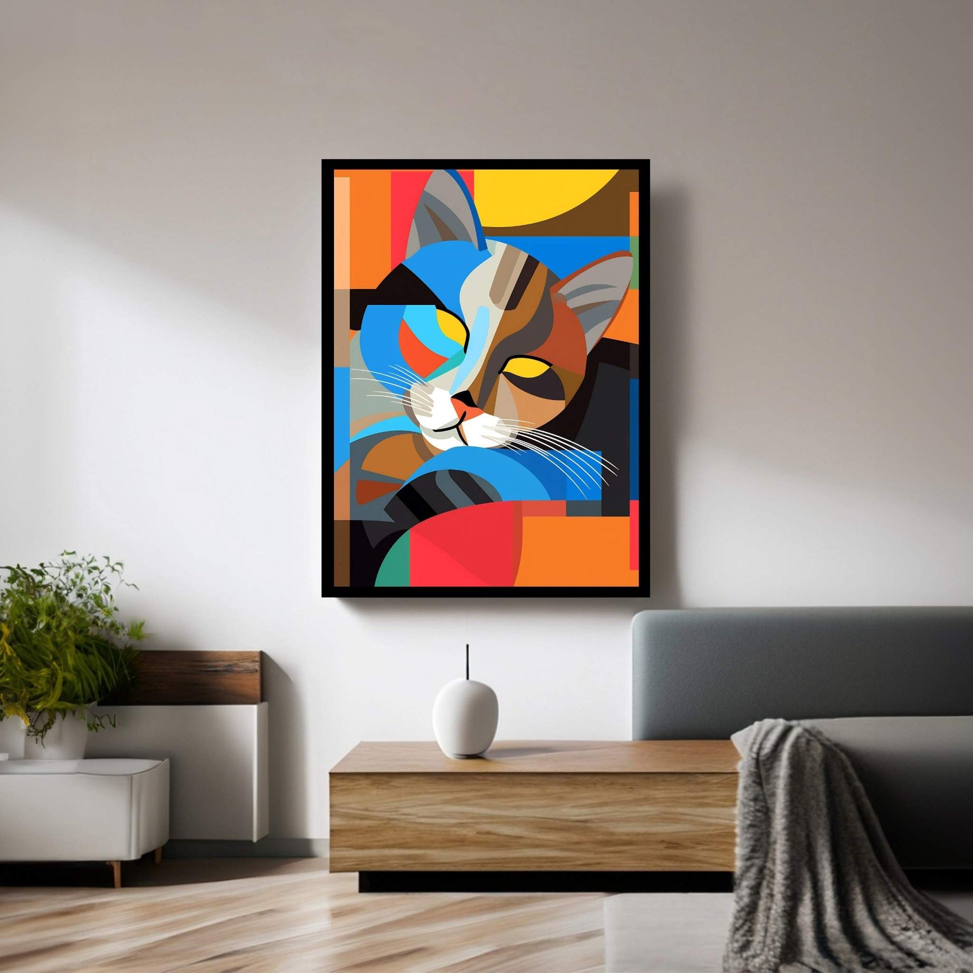 Picasso Style Colorful Cat Canvas Wall Art - Y Canvas