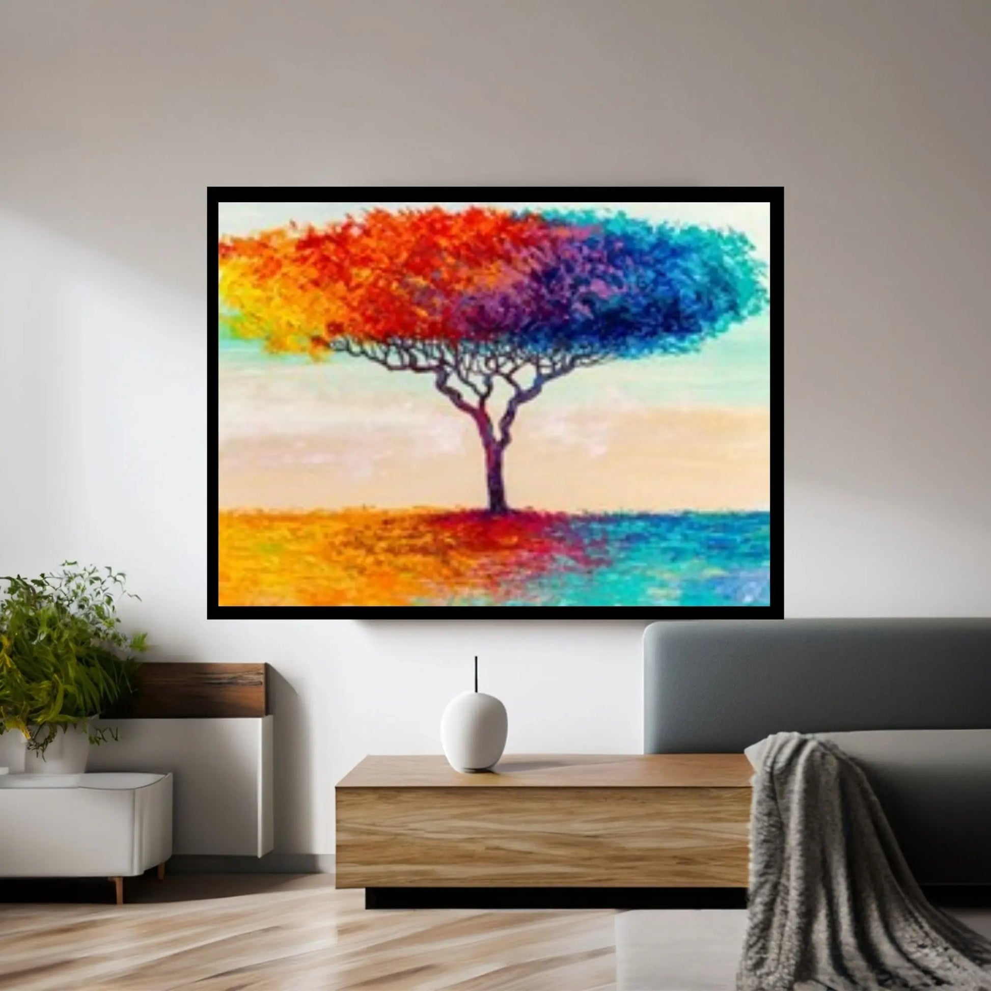 Colorful Tree Oil Painting On Canvas Red & Blue Tree Wall Art Custom Canvas Wall Art Textured Wall Art Canvas WAll Art - Y Canvas