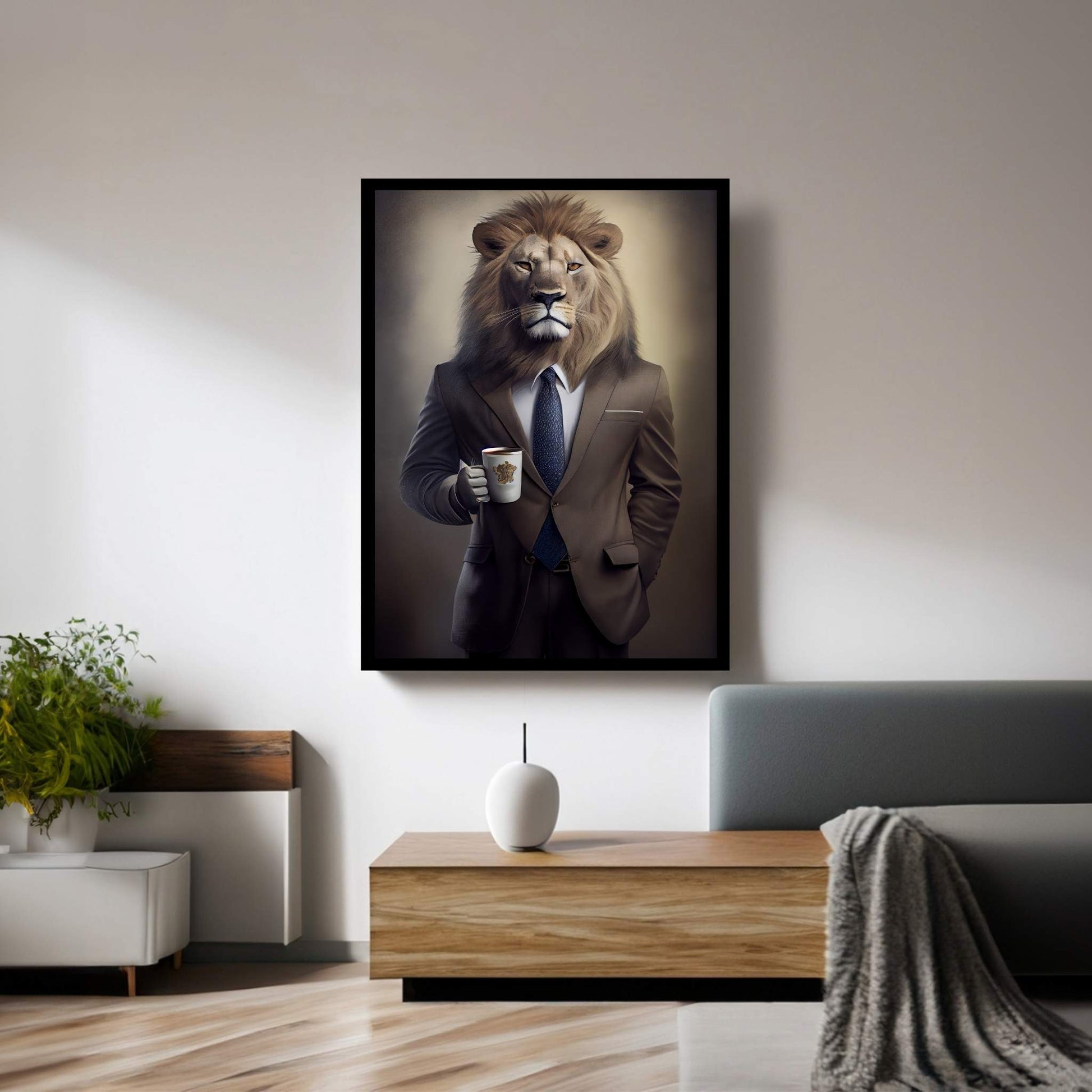 Businnes Lion Wall Art, Lion Canvas Art, Animal Wall Art - Y Canvas