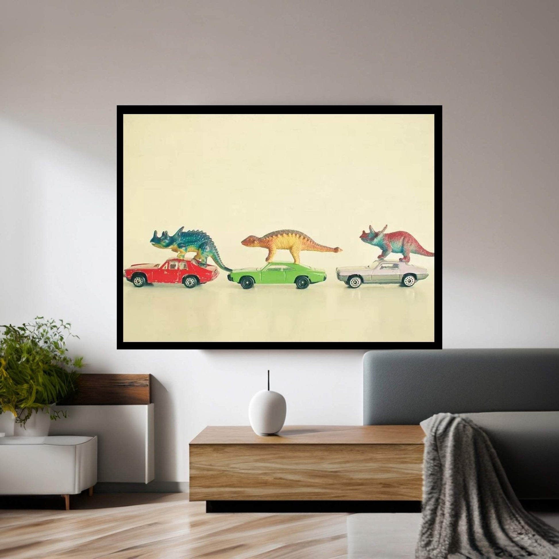 Dinosaurs Ride Cars Canvas Wall Art - Y Canvas