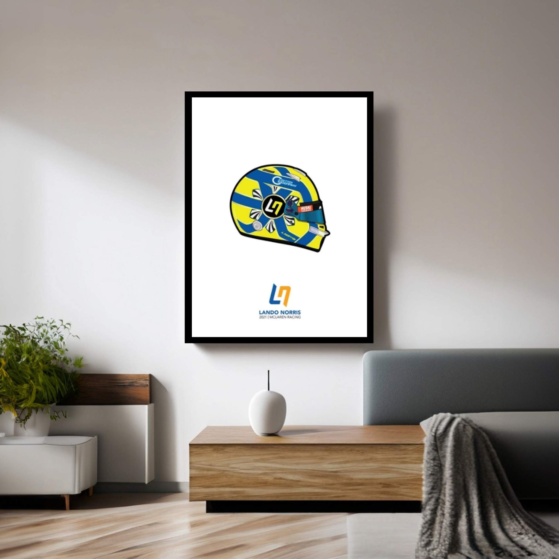 Lando Norris Helmet 2021 (White) Canvas Wall Art - Y Canvas