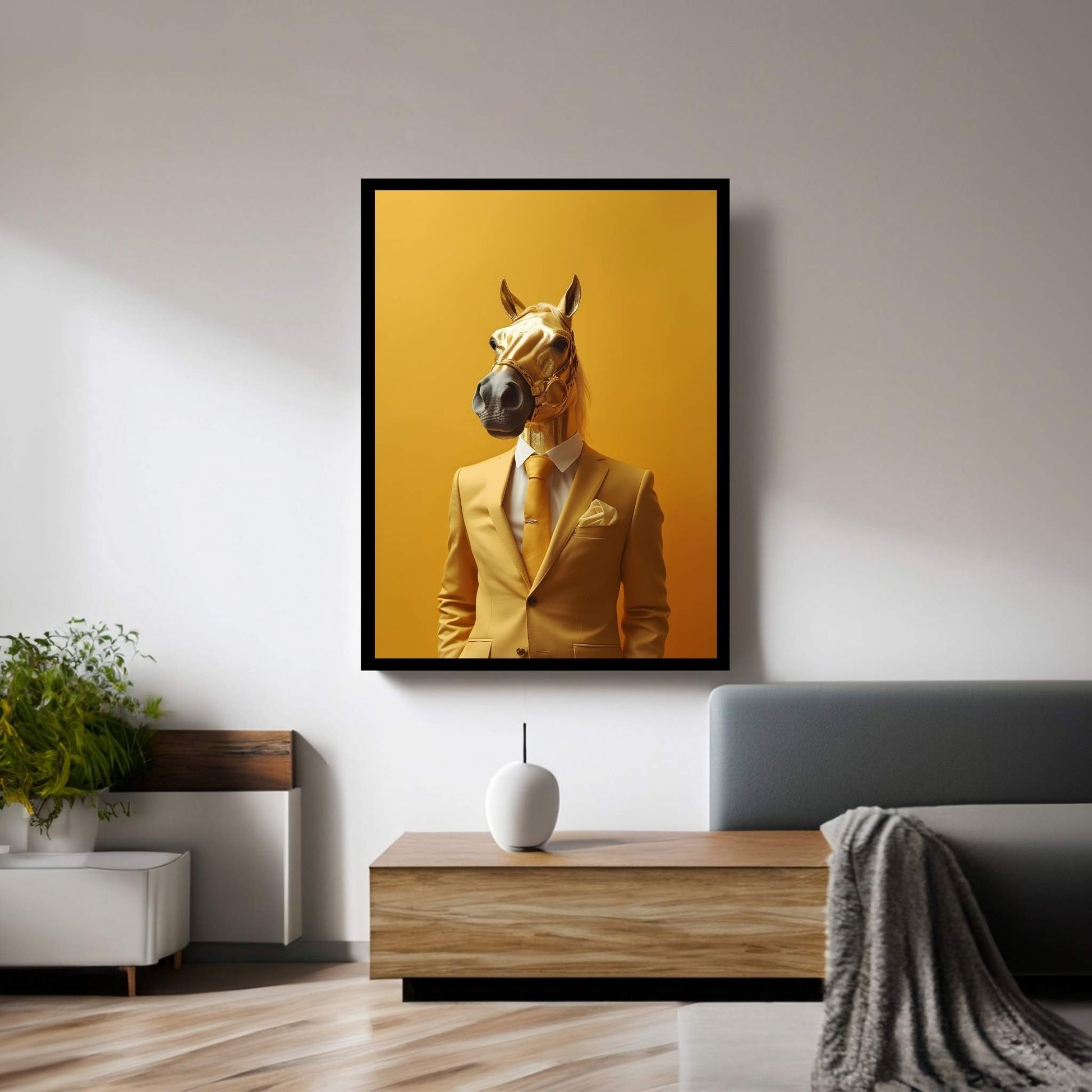 Businessman Golden Horse Modern Abstract Office Canvas Wall Art - Y Canvas