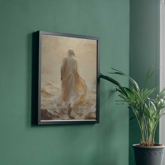 Jesus Walks on Water Christ and Cross Canvas Wall Art