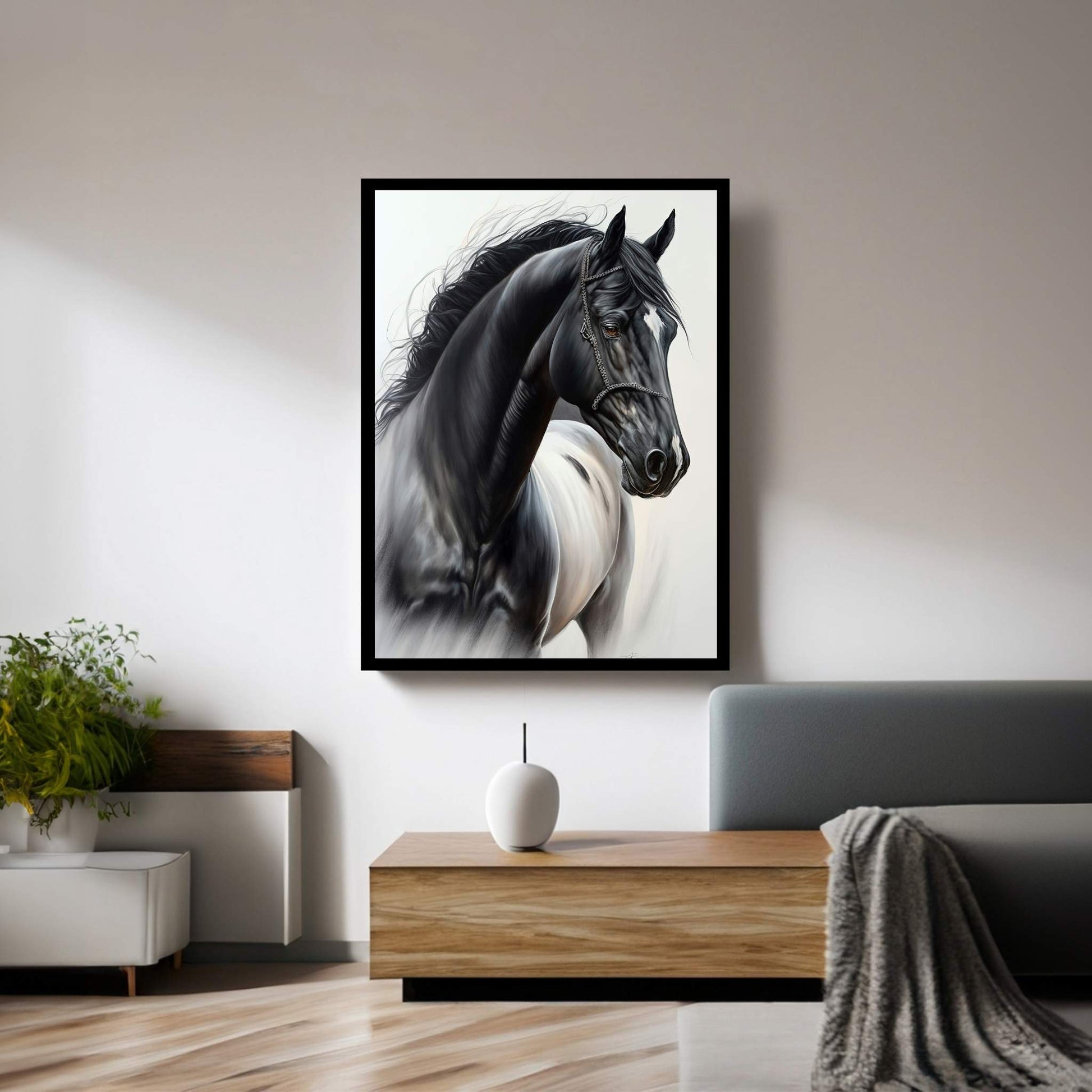 Beautiful Black Horse Canvas Wall Art , Animal Wall Art - Y Canvas