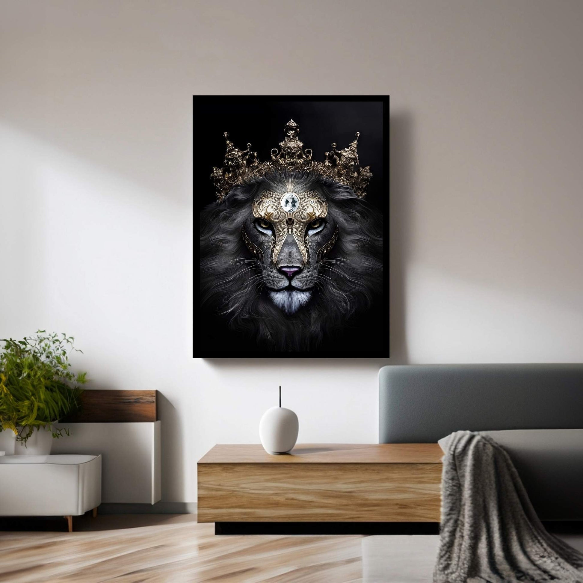 King Gold Lion Wall Art, Lion Canvas Art, Animal Wall Art - Y Canvas