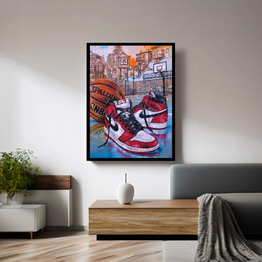 Air Jordan 1 Chicago Basketball Court Painting Canvas Wall Art - Y Canvas