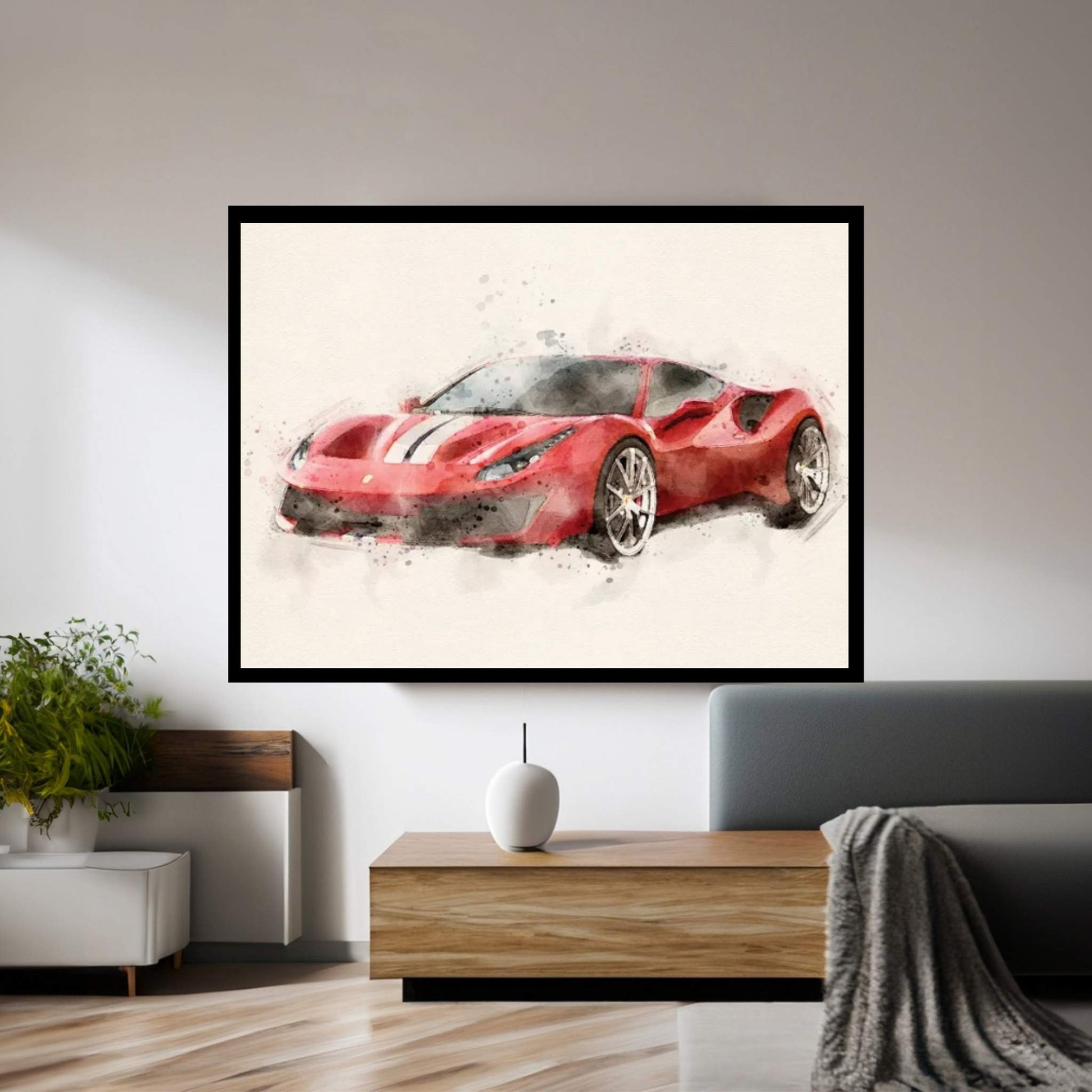 Ferrari 488 In Watercolor Canvas Wall Art - Y Canvas