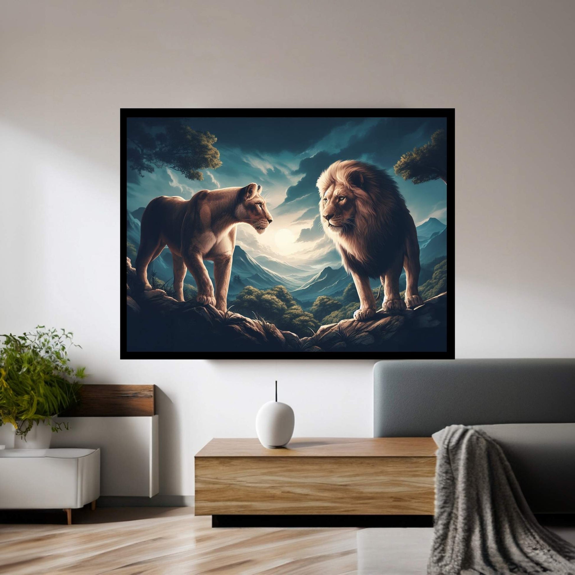 Lion and Tiger Couple Canvas Print Art,Animal Wall Art, Canvas Wall Art - Y Canvas