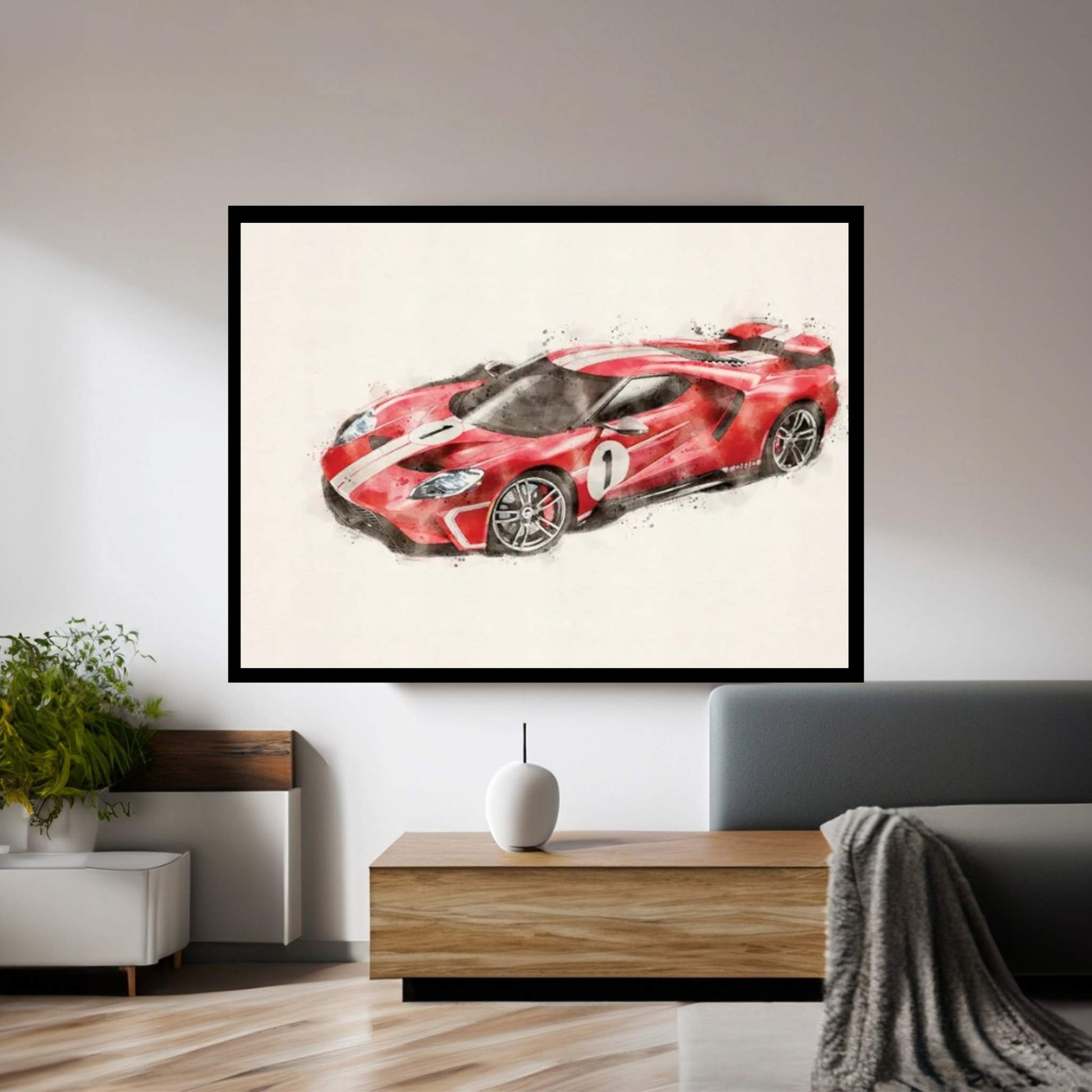 Ford Tuning Gt In Watercolor vII Canvas Wall Art - Y Canvas